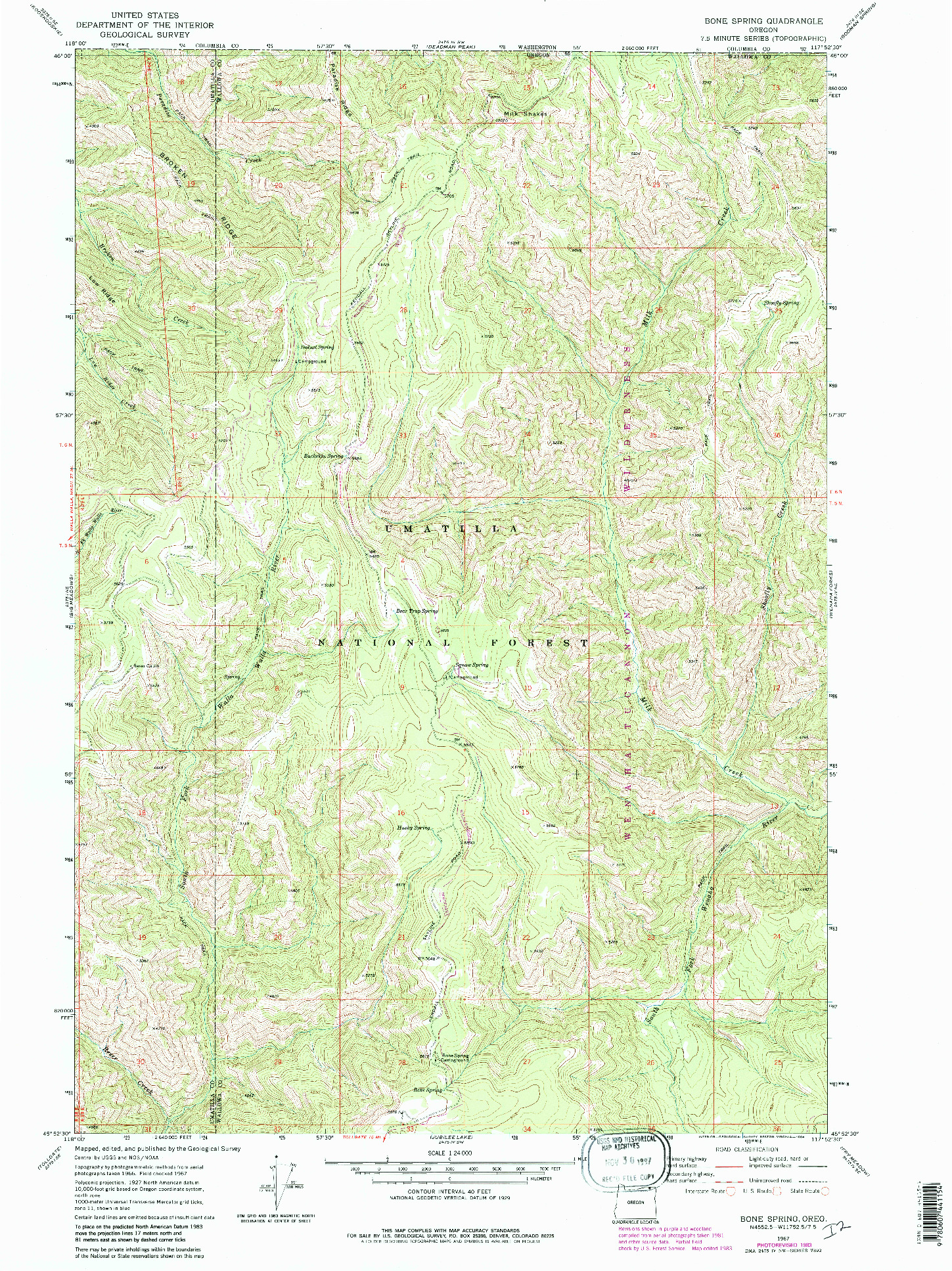 USGS 1:24000-SCALE QUADRANGLE FOR BONE SPRING, OR 1967