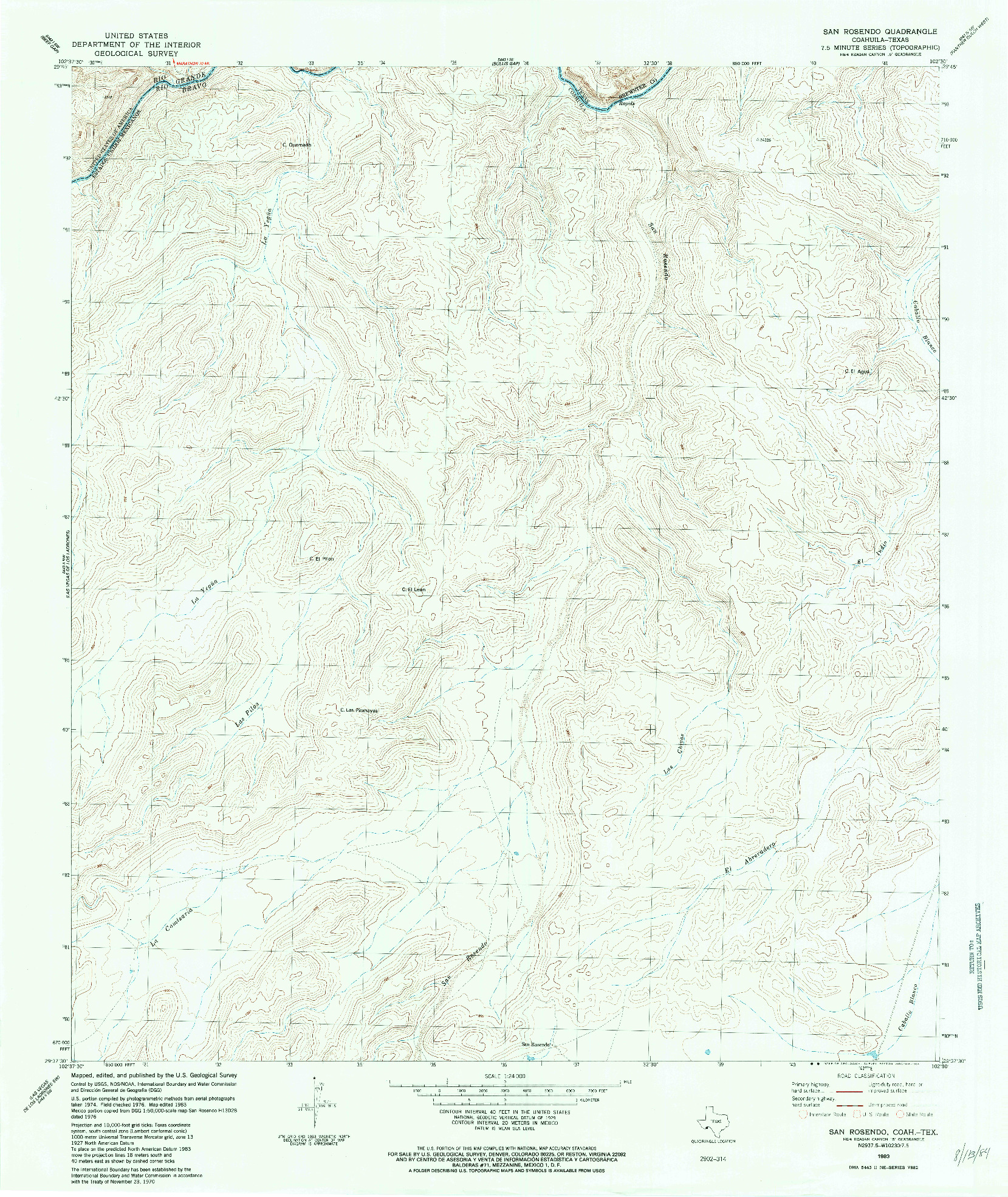 USGS 1:24000-SCALE QUADRANGLE FOR SAN ROSENDO, TX 1983