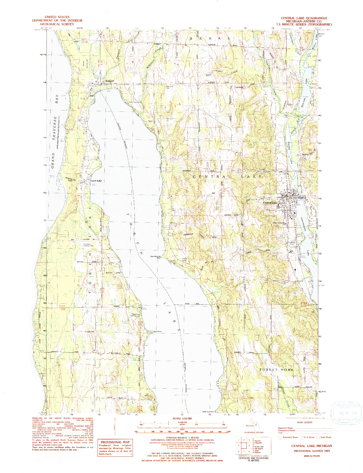 USGS 1:25000-SCALE QUADRANGLE FOR CENTRAL LAKE, MI 1983