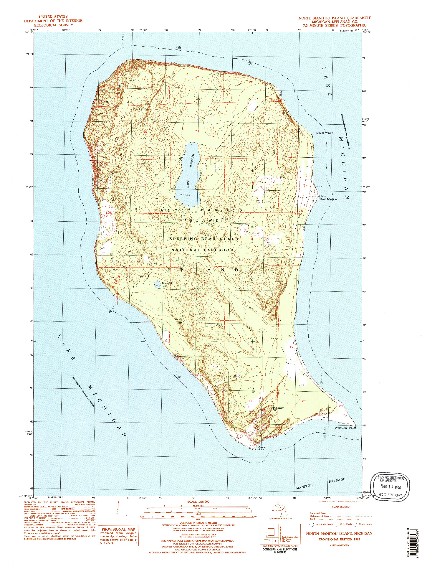 USGS 1:25000-SCALE QUADRANGLE FOR NORTH MANITOU ISLAND, MI 1983