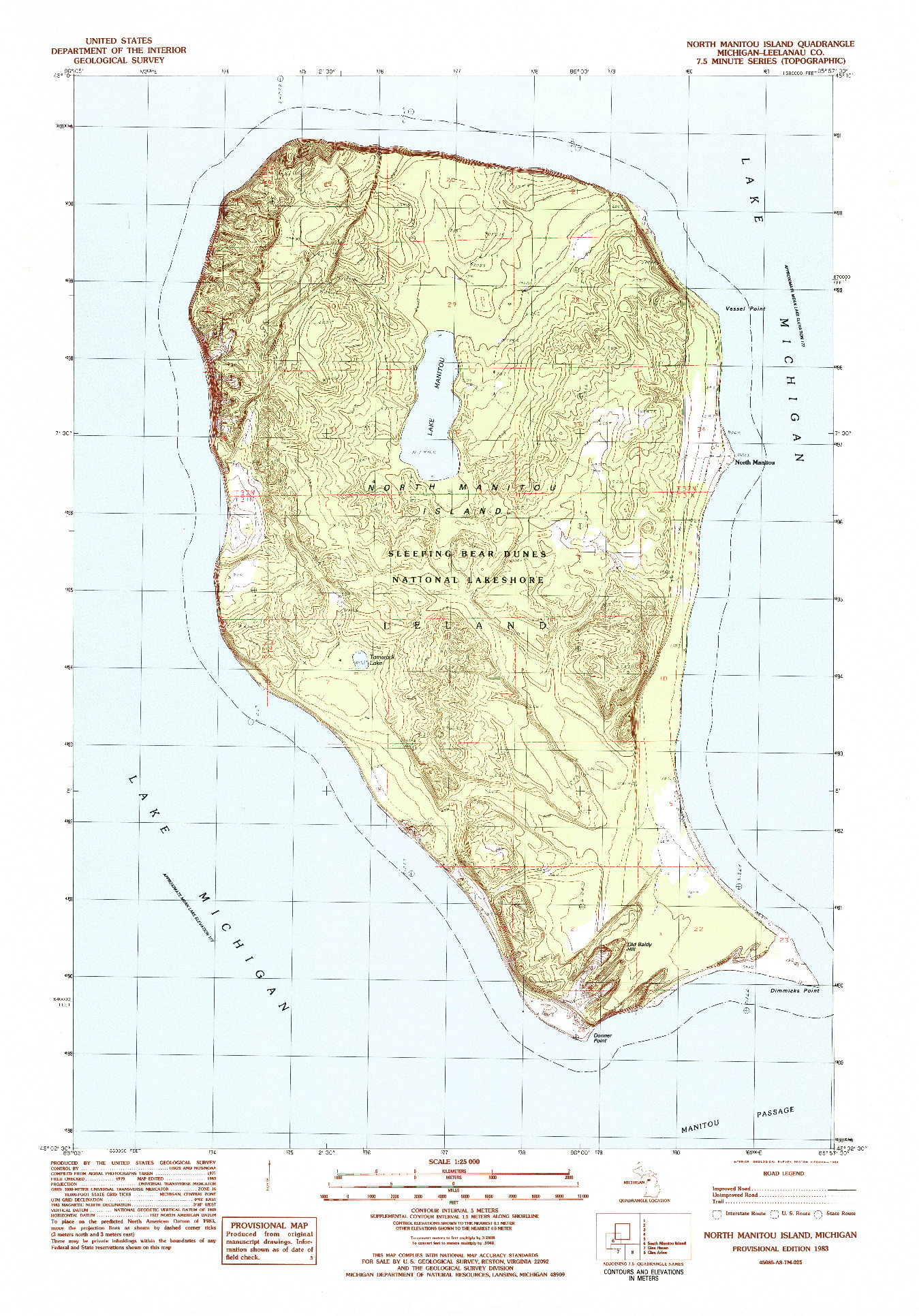 USGS 1:25000-SCALE QUADRANGLE FOR NORTH MANITOU ISLAND, MI 1983