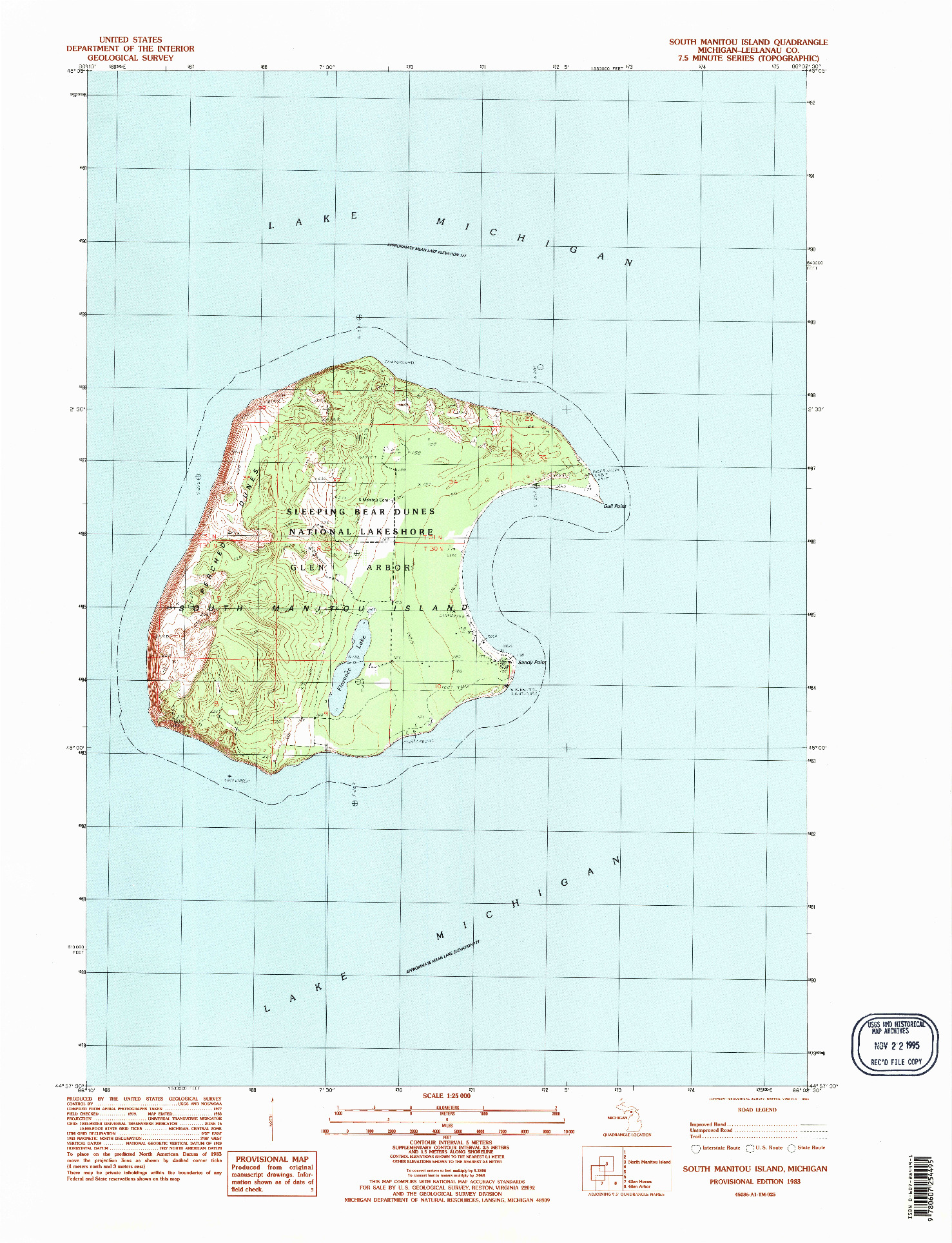 USGS 1:25000-SCALE QUADRANGLE FOR SOUTH MANITOU ISLAND, MI 1983