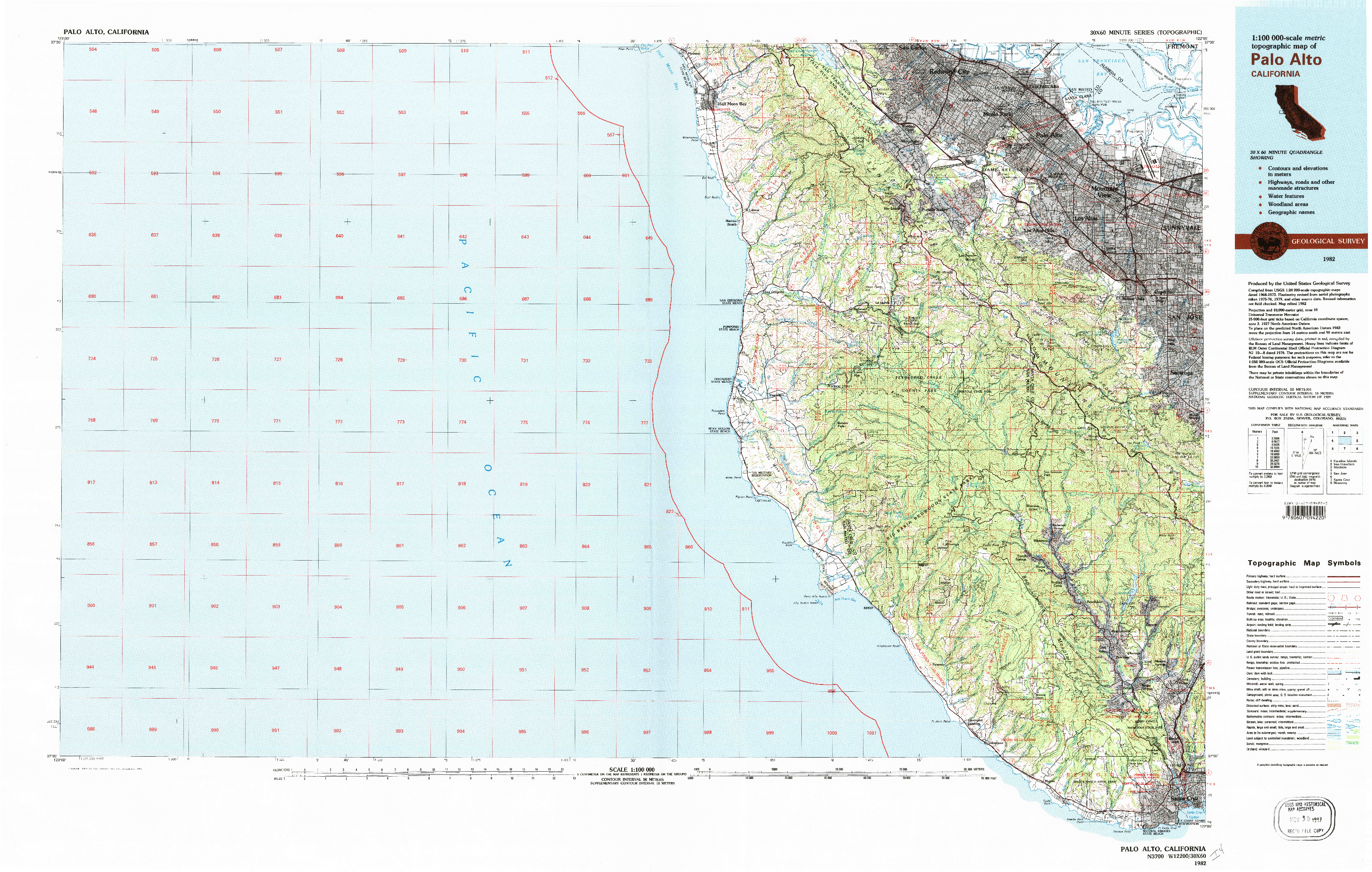 USGS 1:100000-SCALE QUADRANGLE FOR PALO ALTO, CA 1982