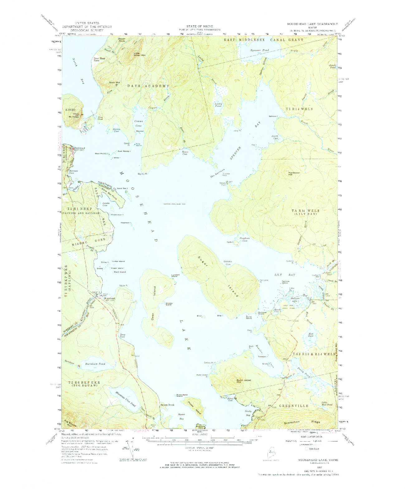 USGS 1:62500-SCALE QUADRANGLE FOR MOOSEHEAD LAKE, ME 1957