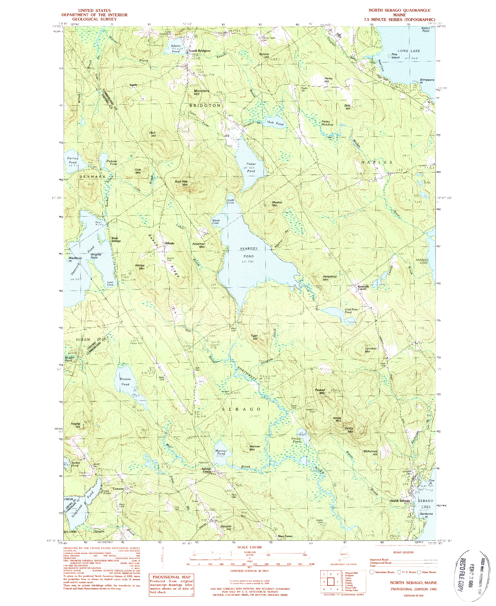 USGS 1:24000-SCALE QUADRANGLE FOR NORTH SEBAGO, ME 1983