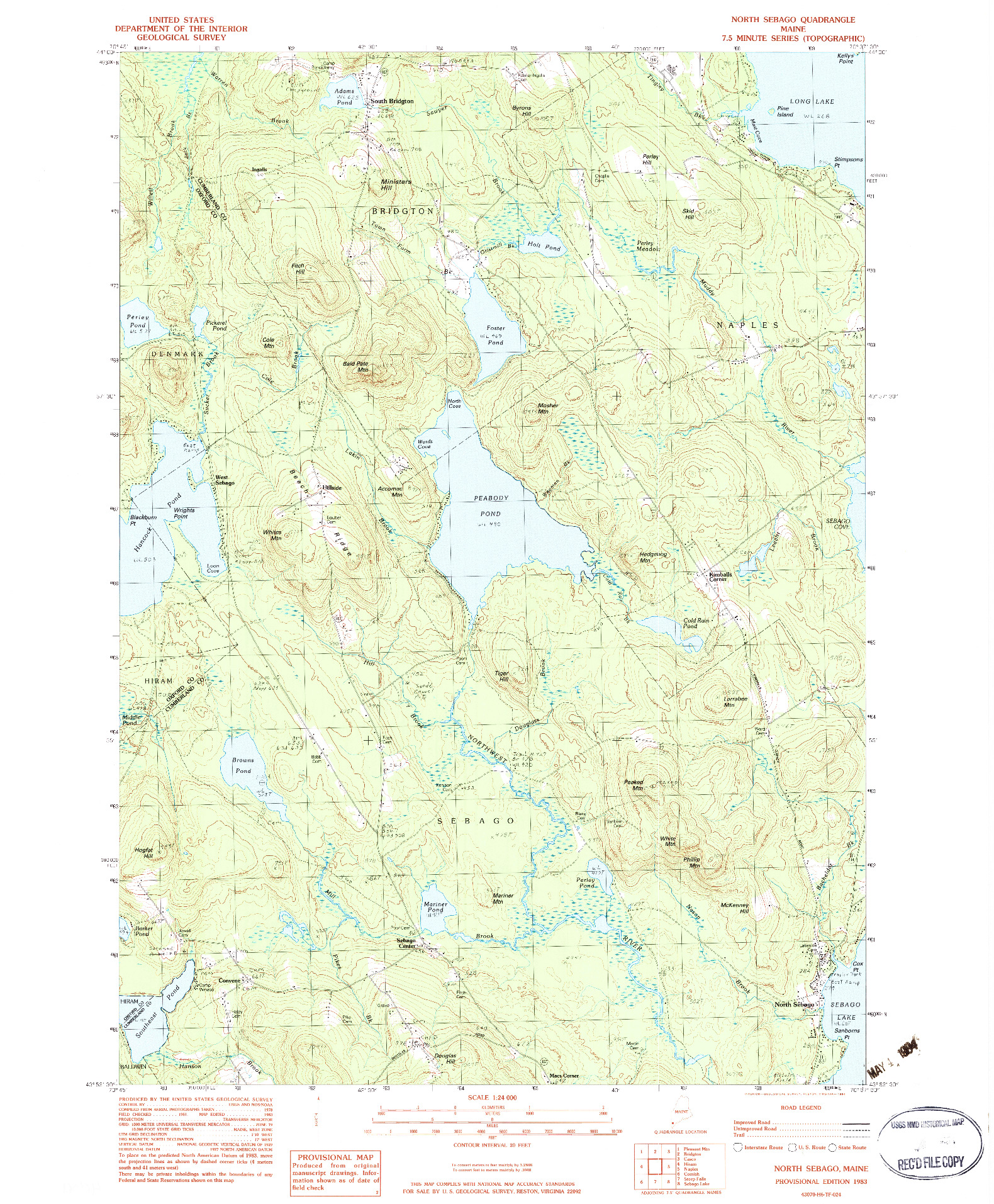 USGS 1:24000-SCALE QUADRANGLE FOR NORTH SEBAGO, ME 1983