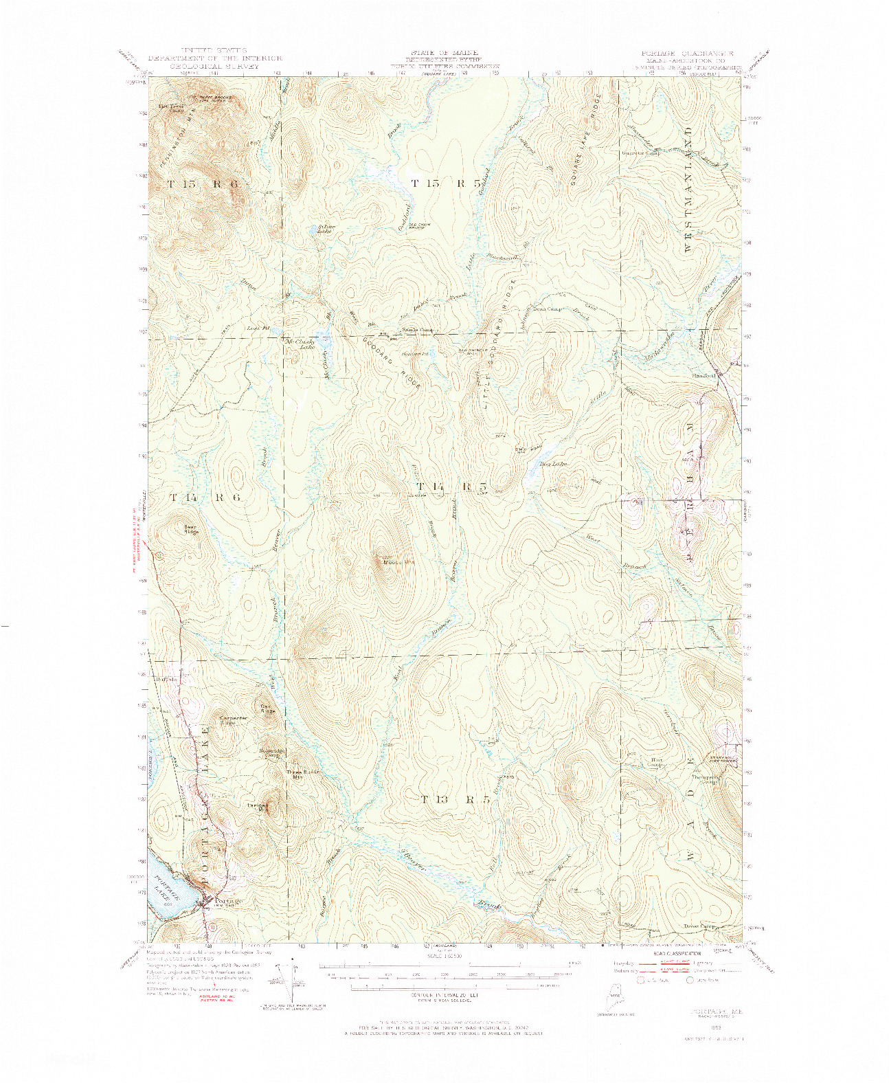 USGS 1:62500-SCALE QUADRANGLE FOR PORTAGE, ME 1953