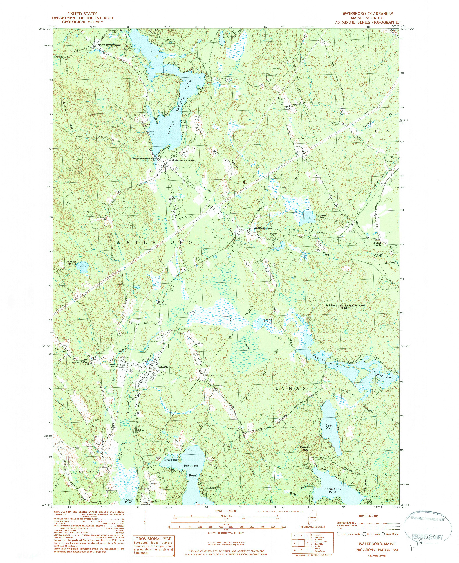 USGS 1:24000-SCALE QUADRANGLE FOR WATERBORO, ME 1983