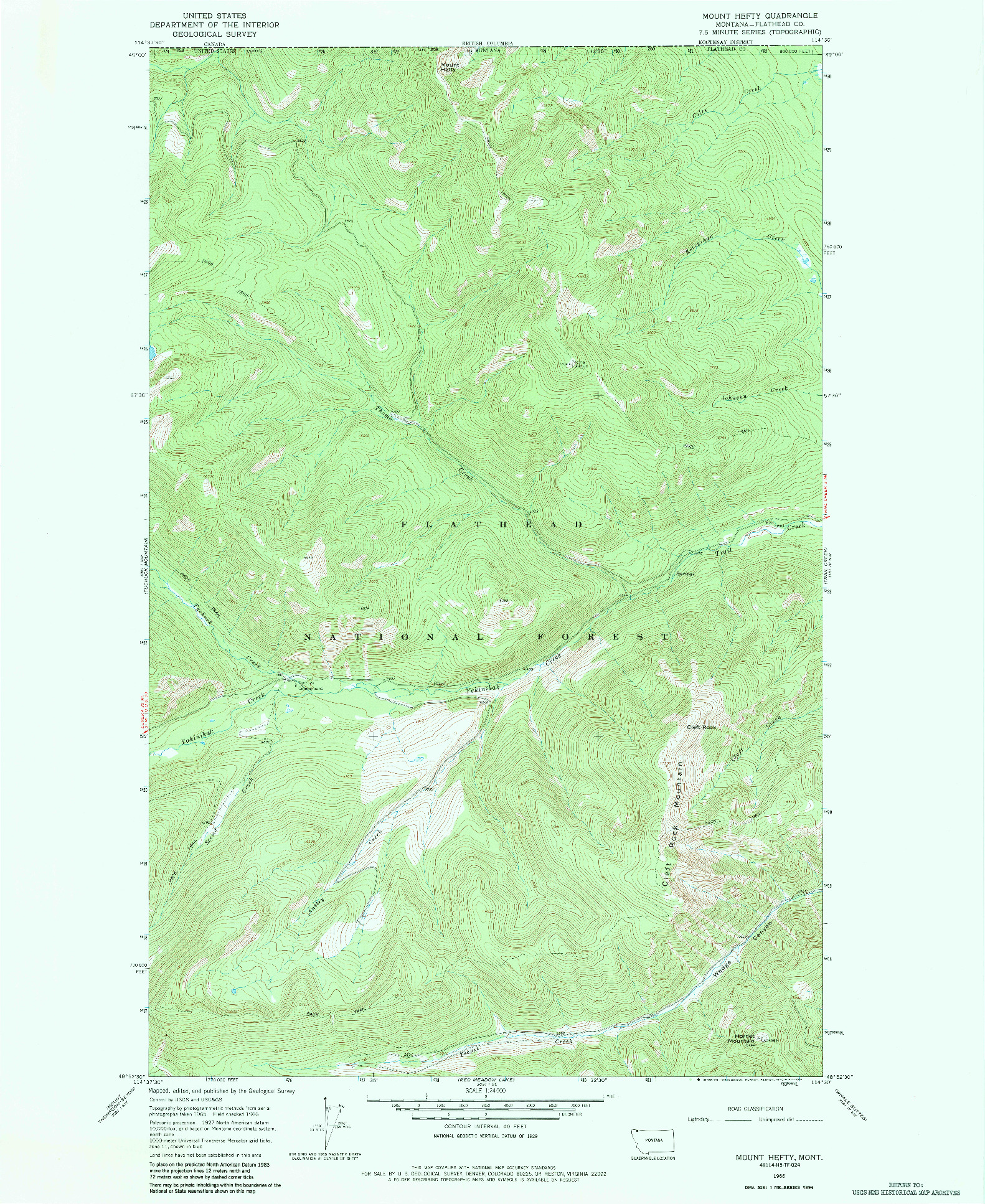 USGS 1:24000-SCALE QUADRANGLE FOR MOUNT HEFTY, MT 1966