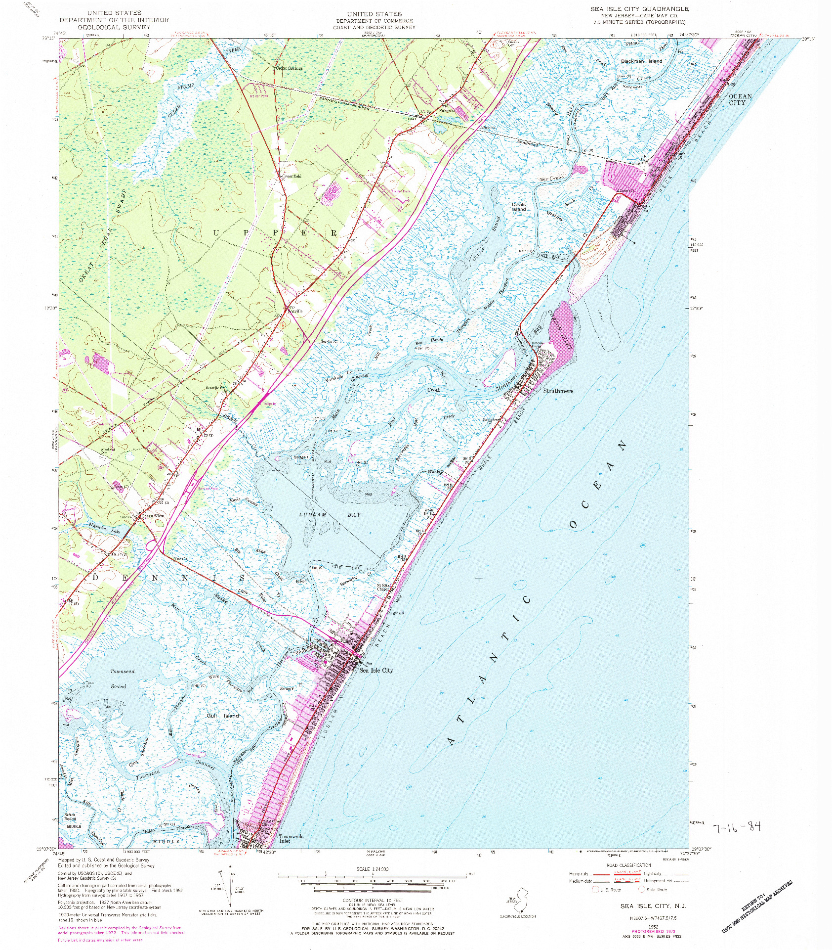 USGS 1:24000-SCALE QUADRANGLE FOR SEA ISLE CITY, NJ 1952