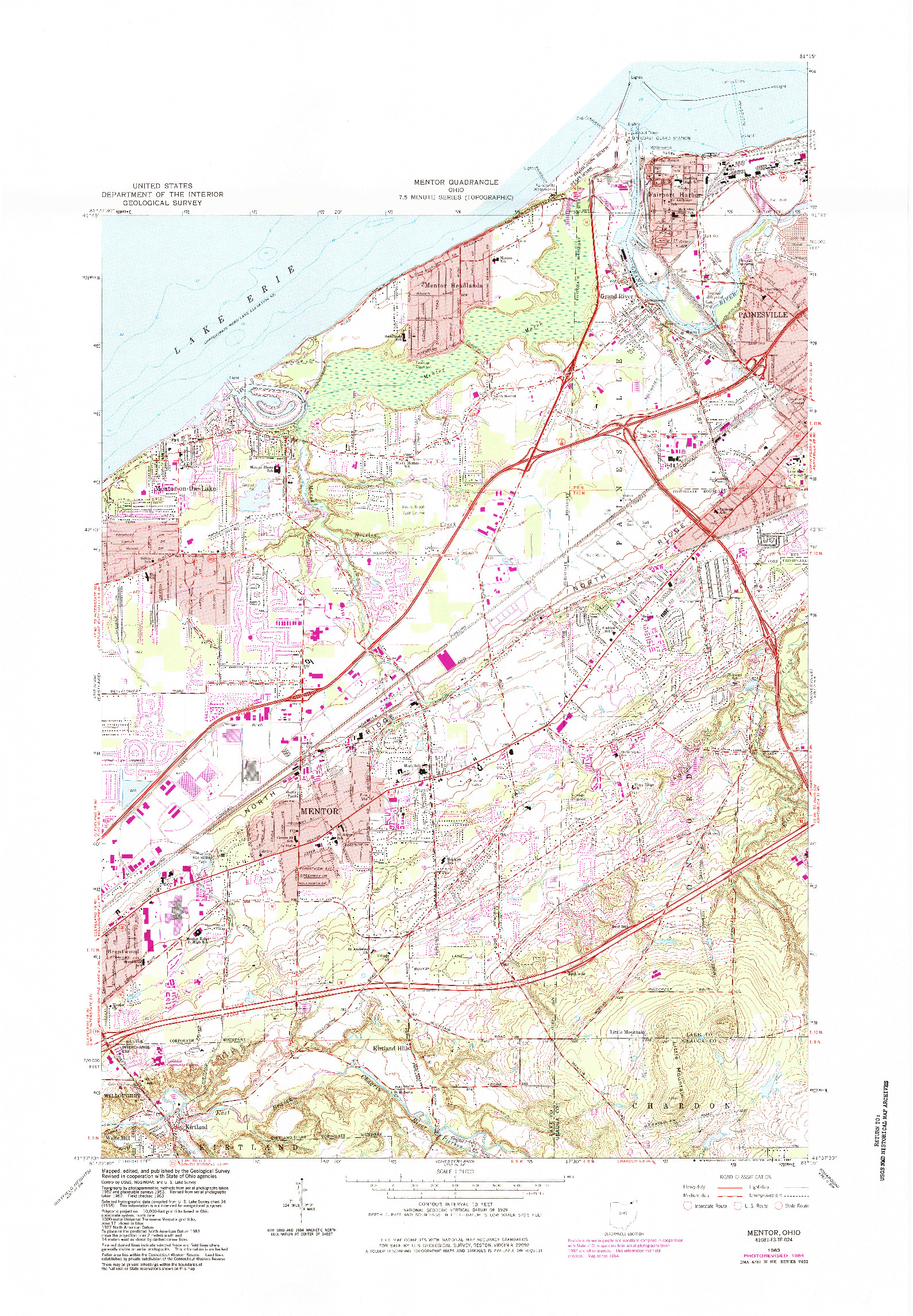 USGS 1:24000-SCALE QUADRANGLE FOR MENTOR, OH 1963