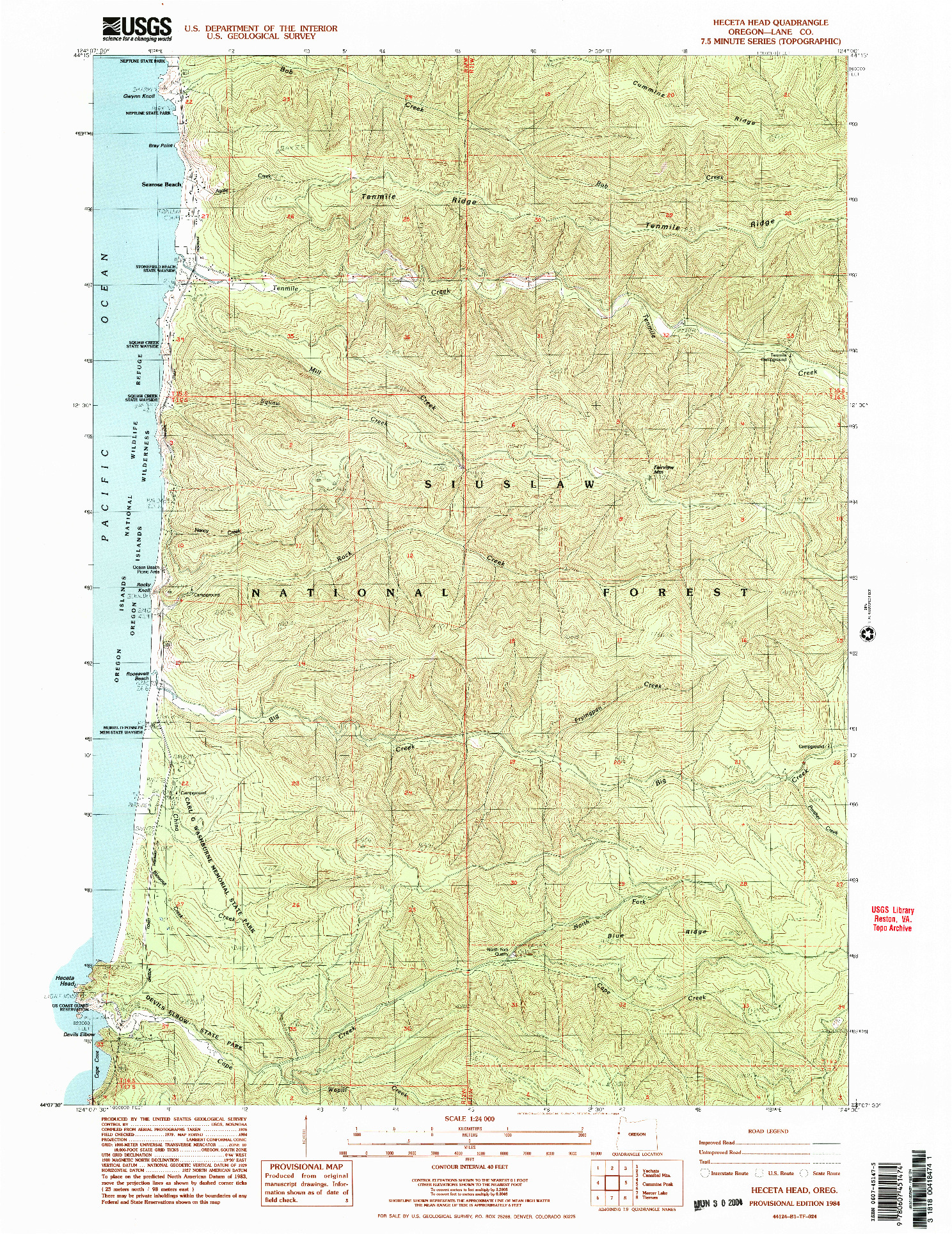 USGS 1:24000-SCALE QUADRANGLE FOR HECETA HEAD, OR 1984