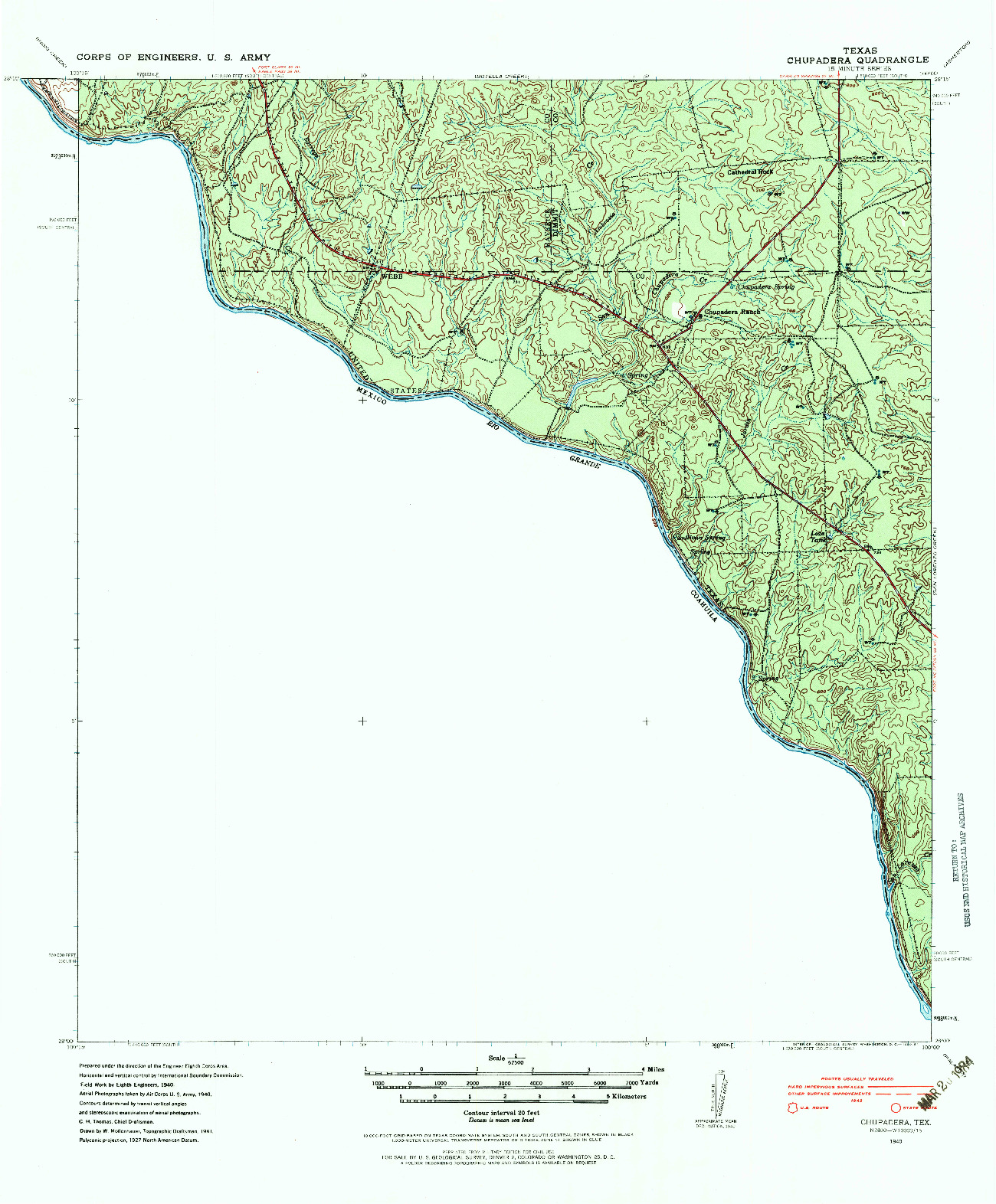 USGS 1:62500-SCALE QUADRANGLE FOR CHUPADERA, TX 1940
