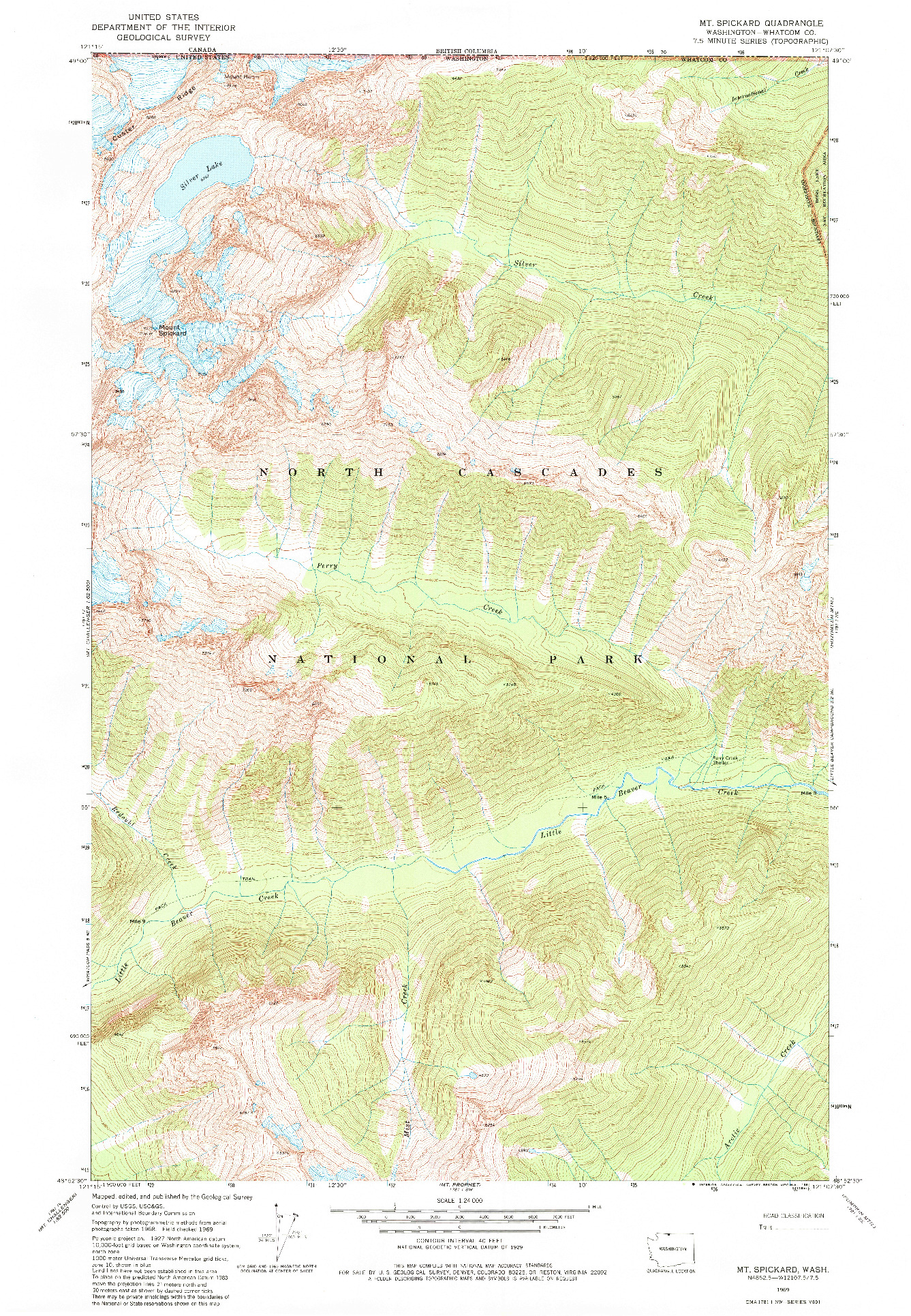 USGS 1:24000-SCALE QUADRANGLE FOR MT SPICKARD, WA 1969