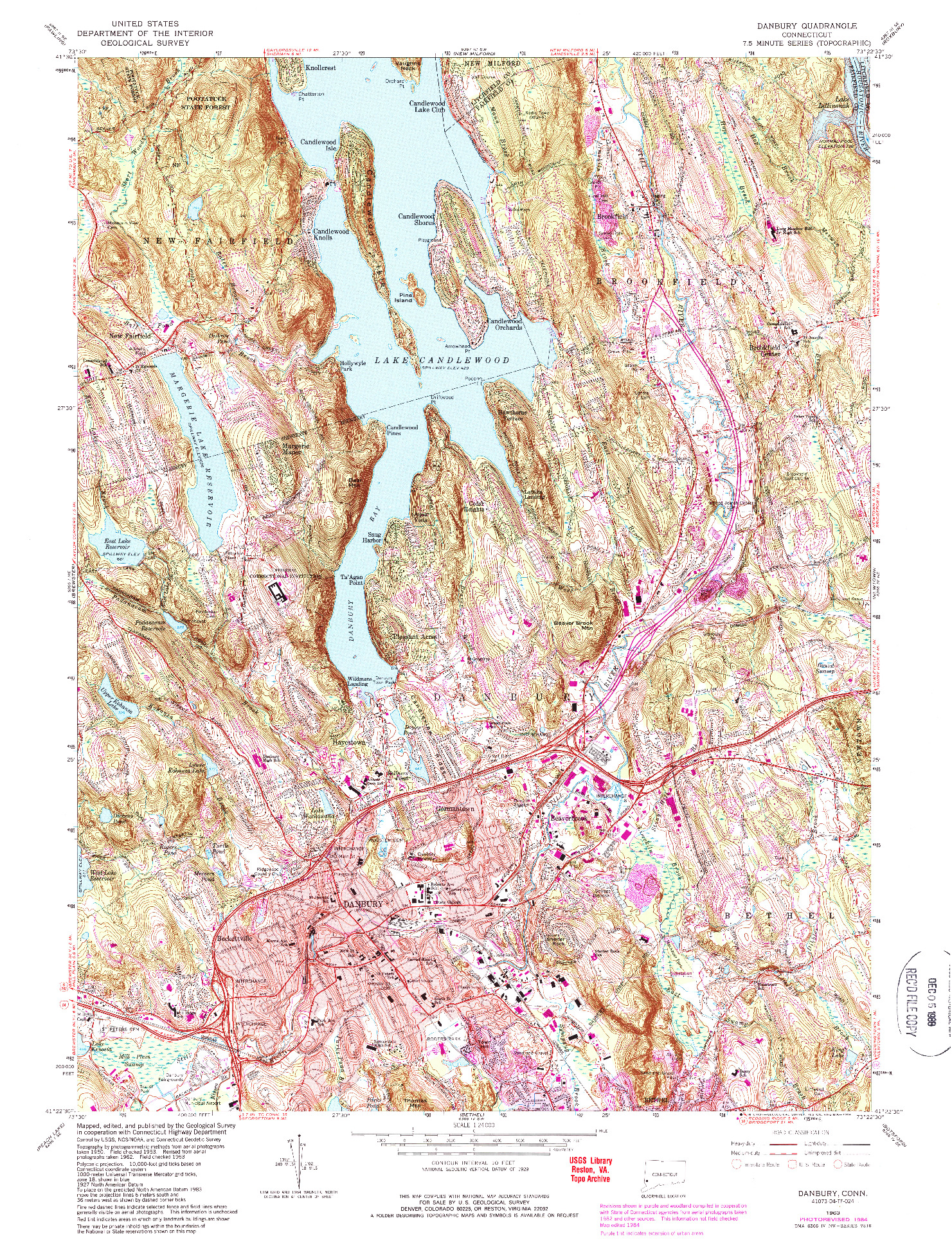 USGS 1:24000-SCALE QUADRANGLE FOR DANBURY, CT 1963