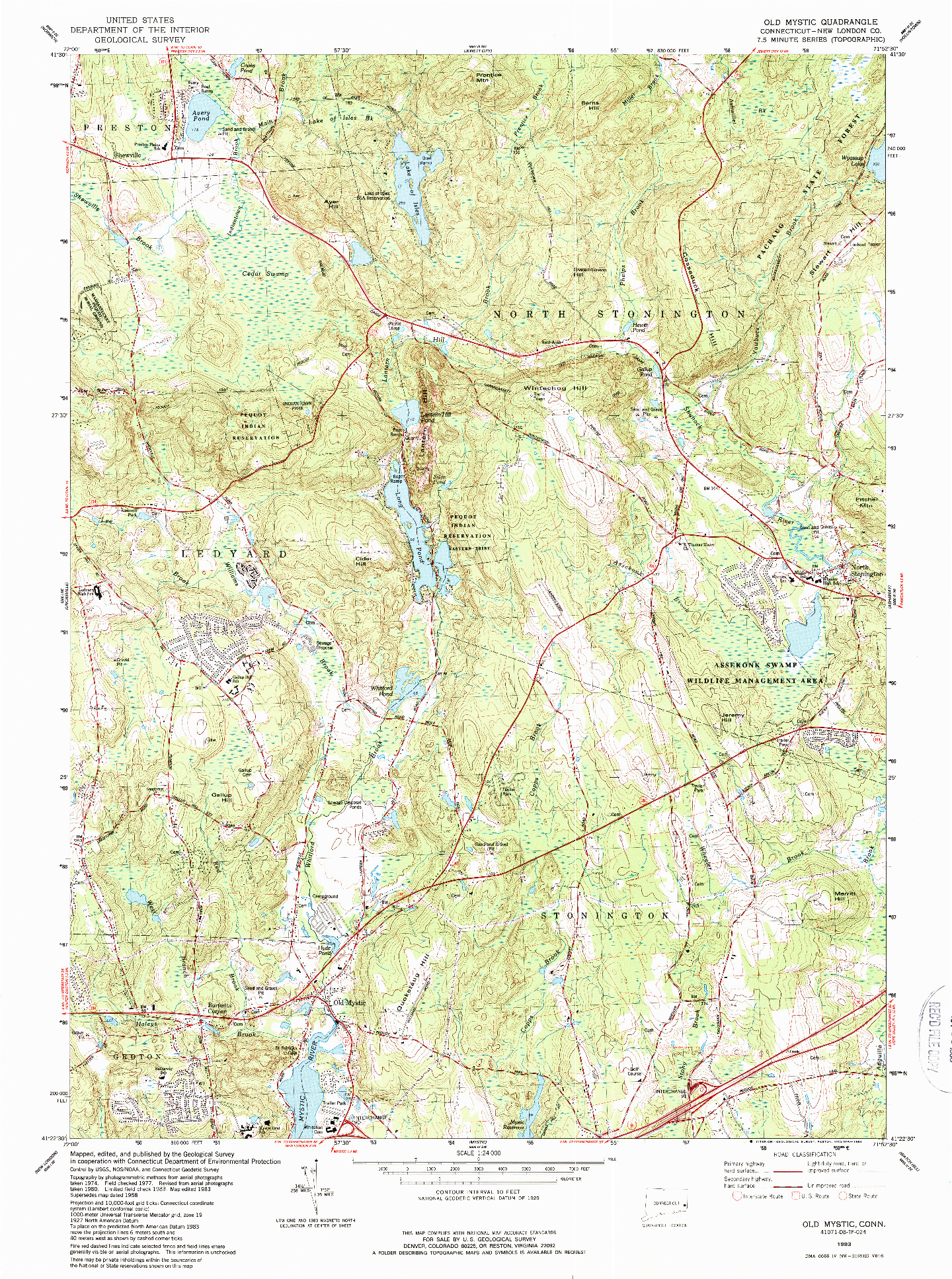 USGS 1:24000-SCALE QUADRANGLE FOR OLD MYSTIC, CT 1983