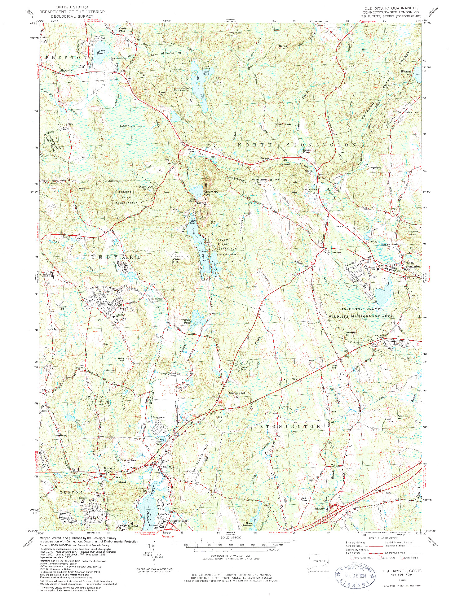 USGS 1:24000-SCALE QUADRANGLE FOR OLD MYSTIC, CT 1983