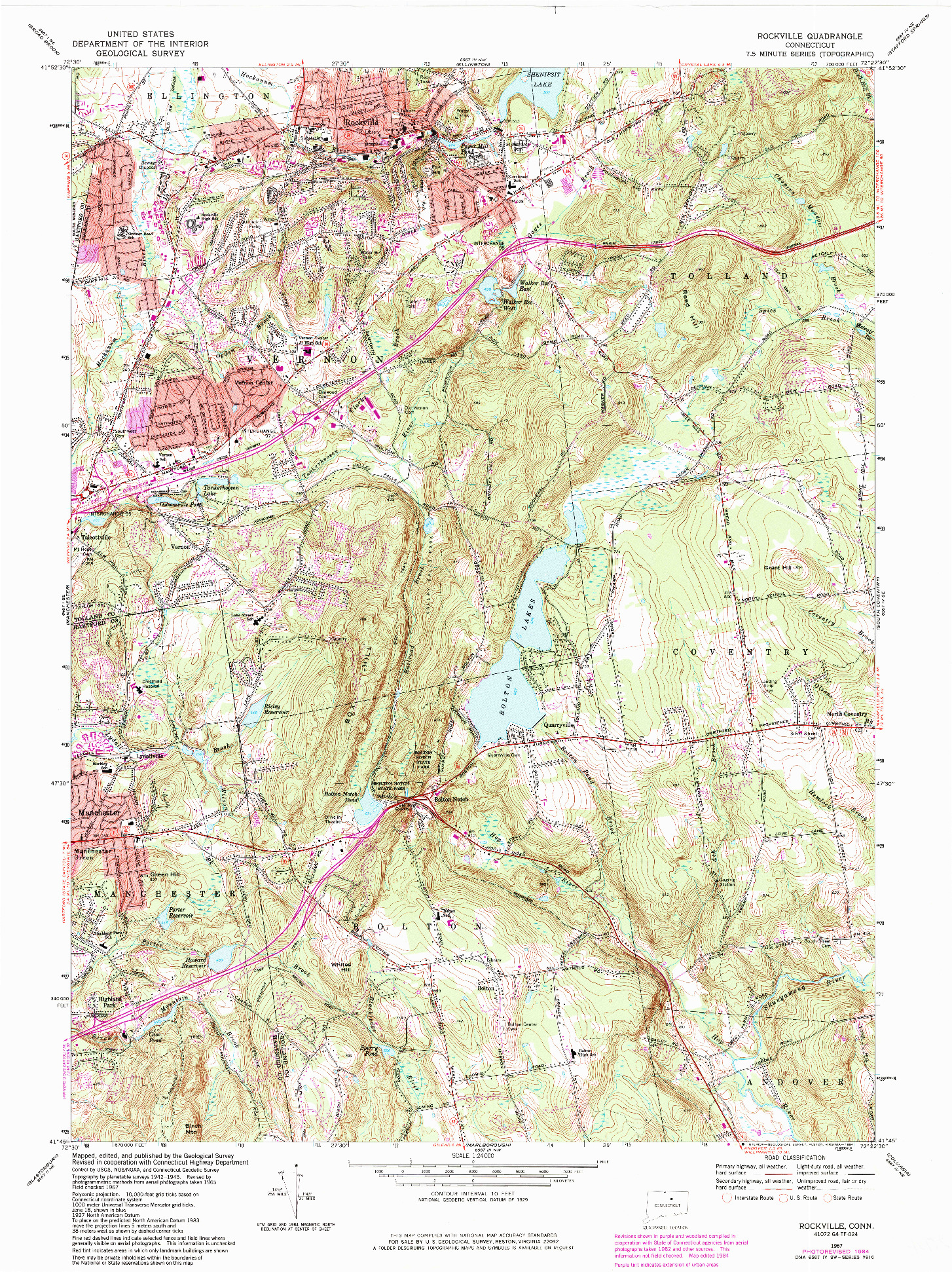 USGS 1:24000-SCALE QUADRANGLE FOR ROCKVILLE, CT 1967