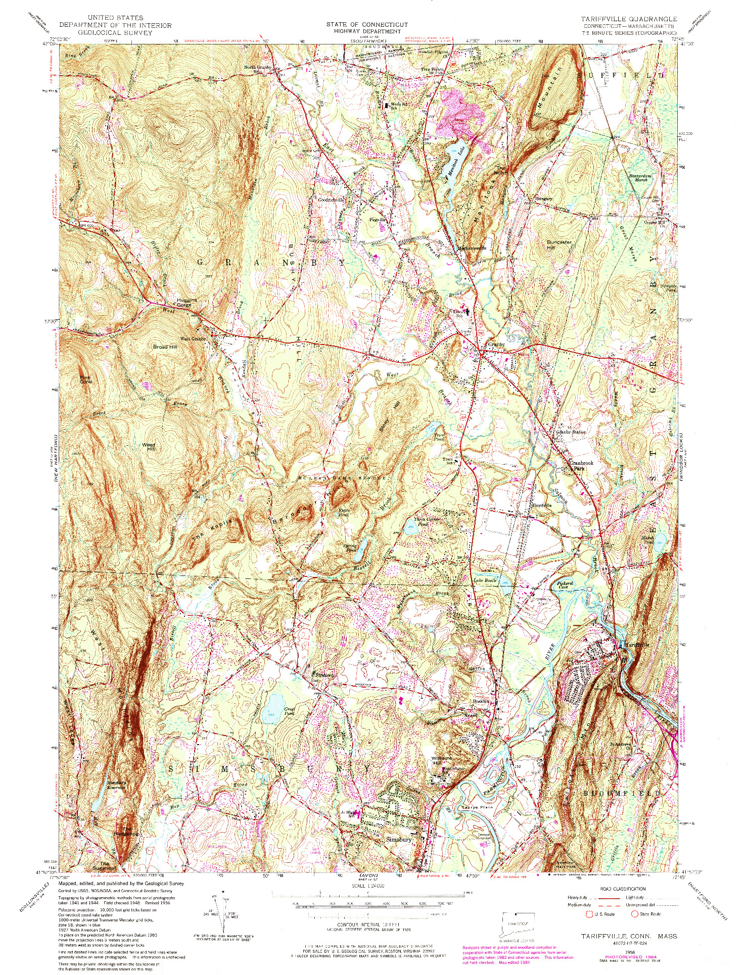 USGS 1:24000-SCALE QUADRANGLE FOR TARIFFVILLE, CT 1956