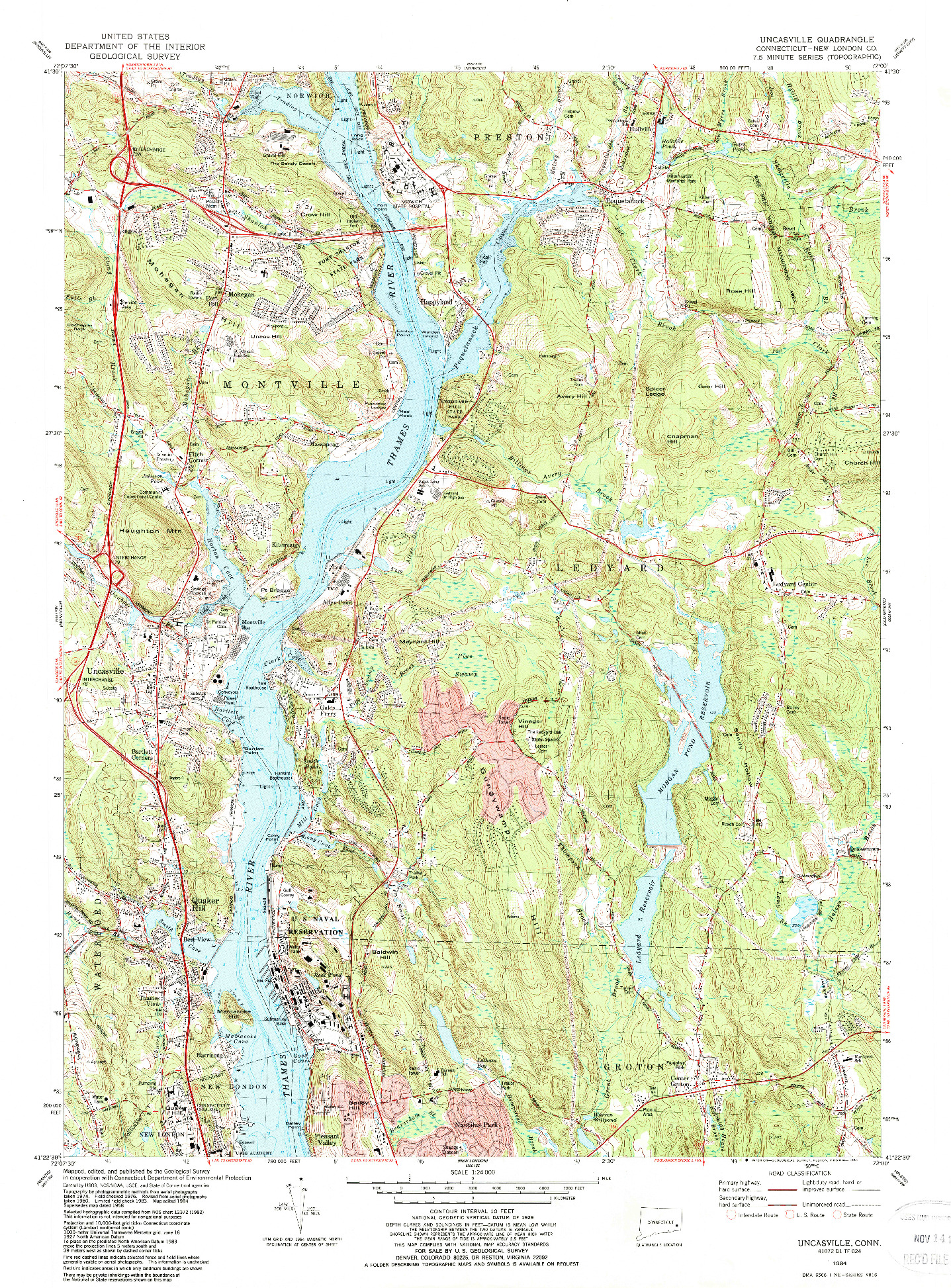 USGS 1:24000-SCALE QUADRANGLE FOR UNCASVILLE, CT 1984