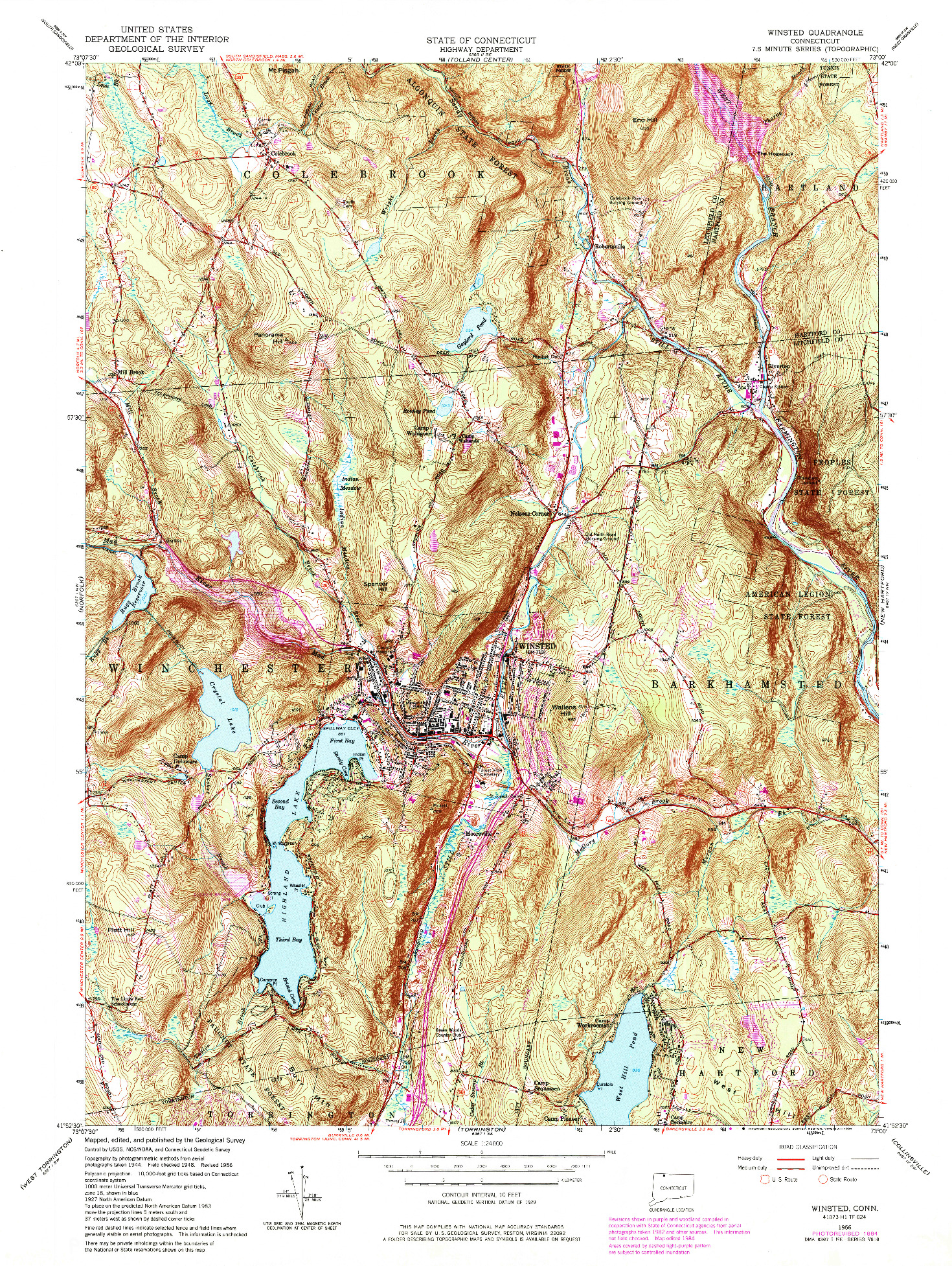 USGS 1:24000-SCALE QUADRANGLE FOR WINSTED, CT 1956