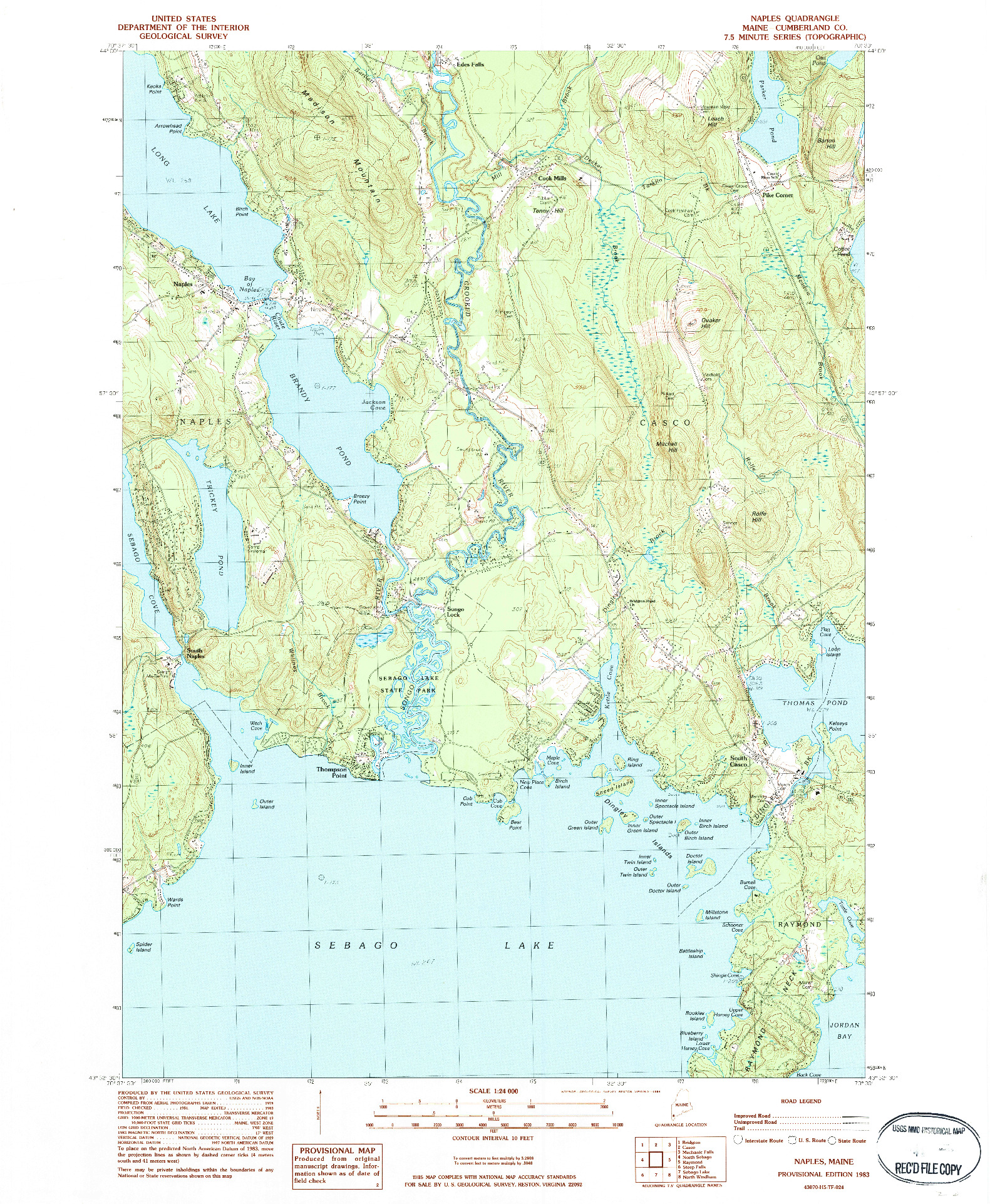 USGS 1:24000-SCALE QUADRANGLE FOR NAPLES, ME 1983