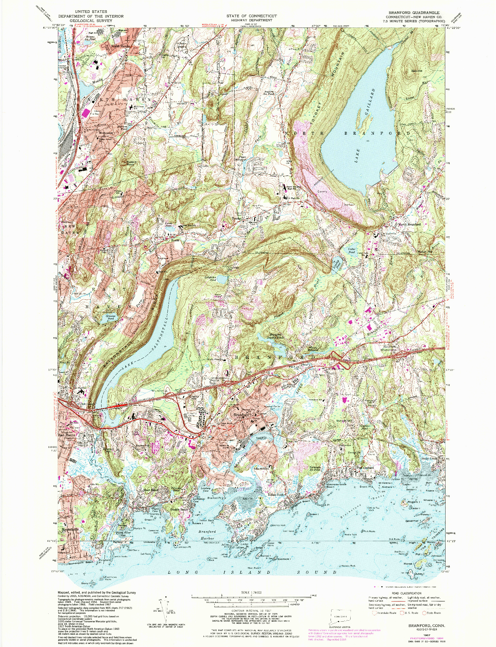 USGS 1:24000-SCALE QUADRANGLE FOR BRANFORD, CT 1967