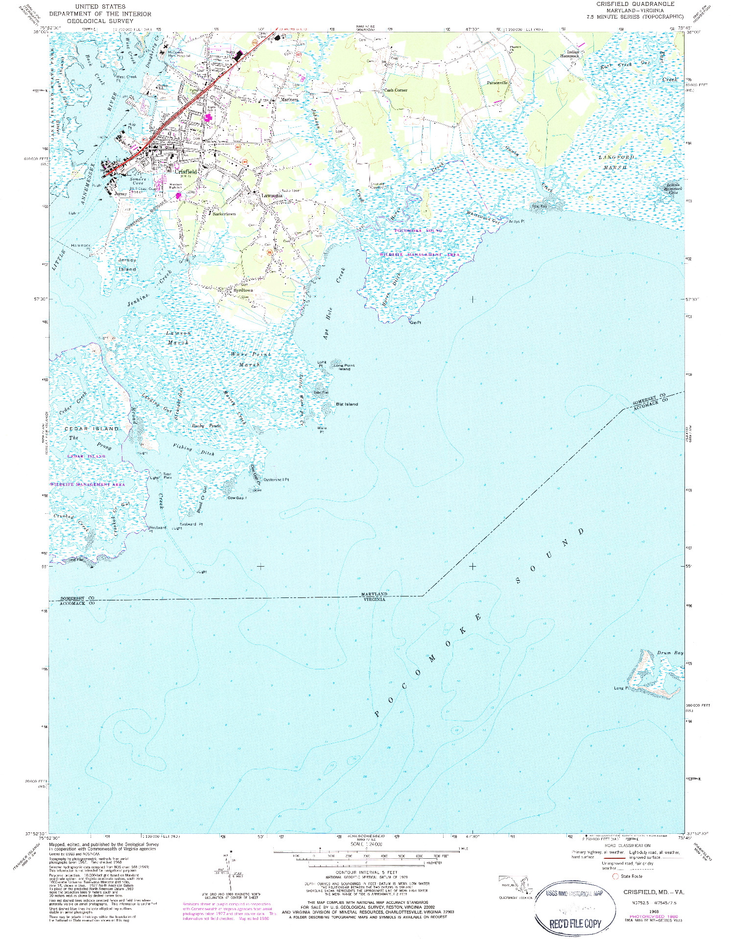 USGS 1:24000-SCALE QUADRANGLE FOR CRISFIELD, MD 1968