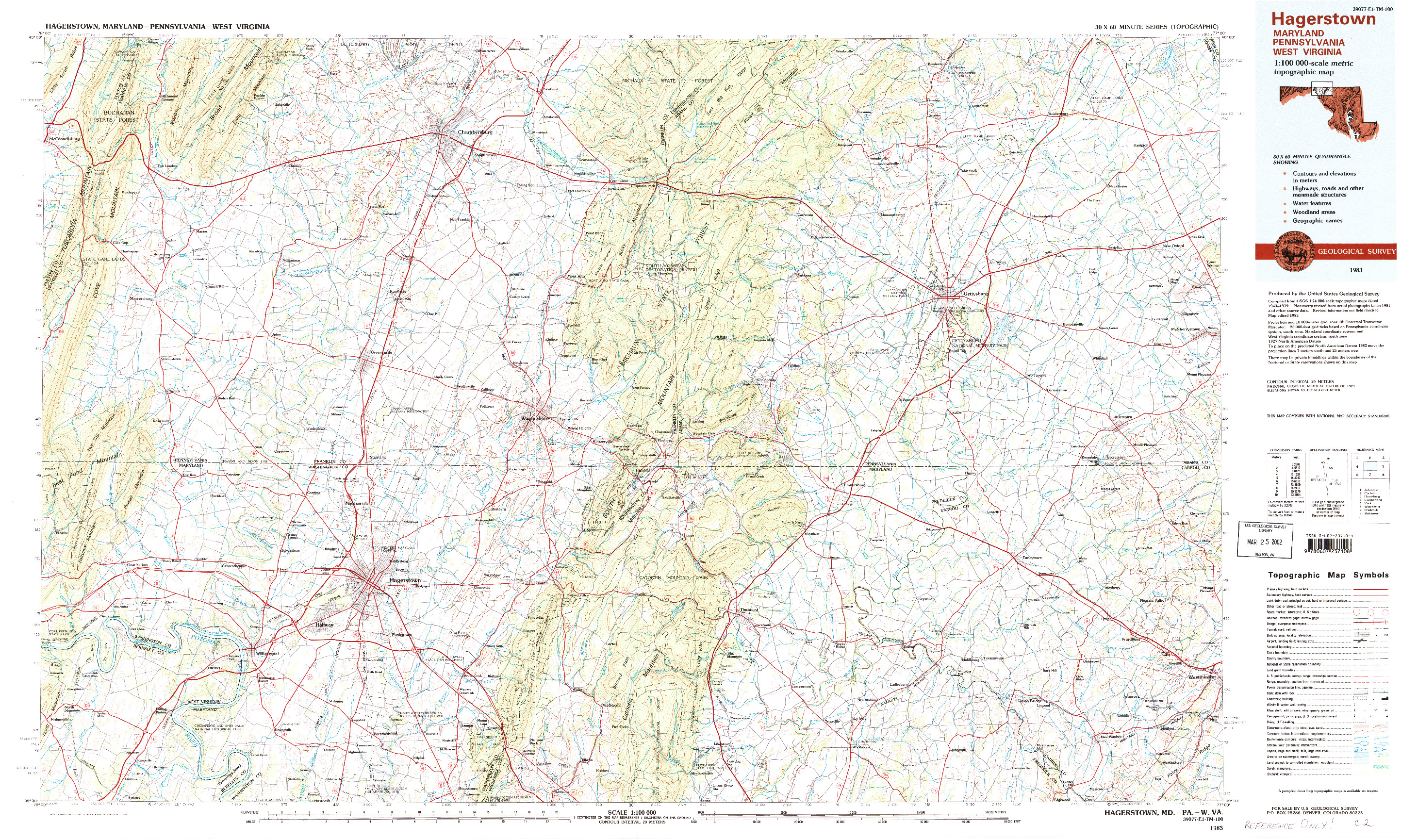 USGS 1:100000-SCALE QUADRANGLE FOR HAGERSTOWN, MD 1983