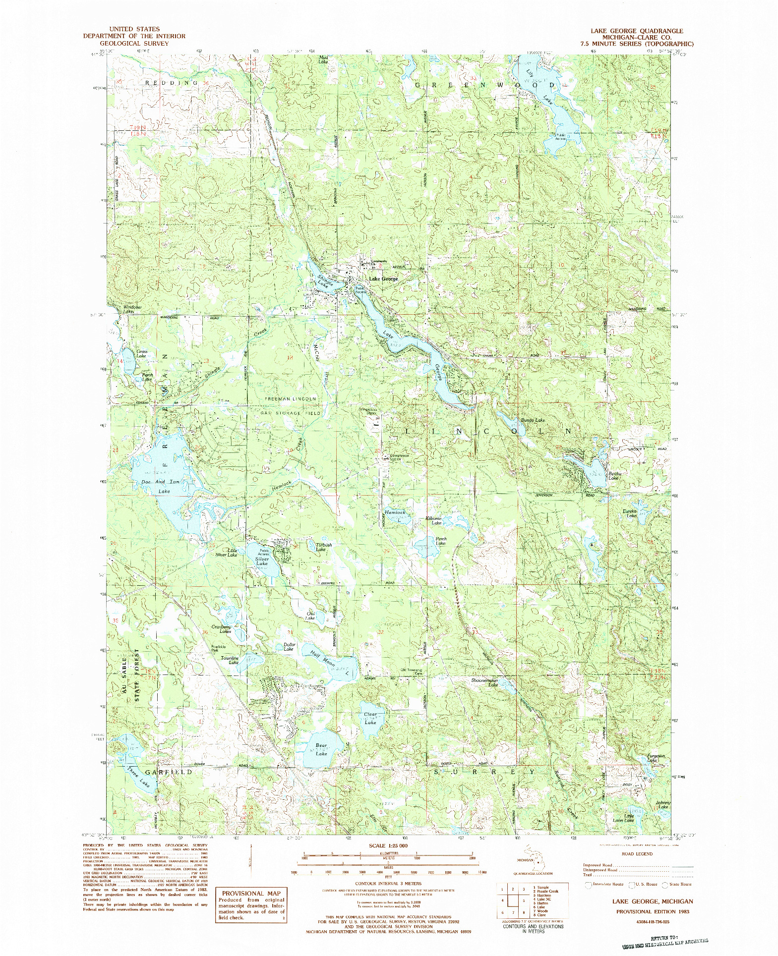USGS 1:25000-SCALE QUADRANGLE FOR LAKE GEORGE, MI 1983