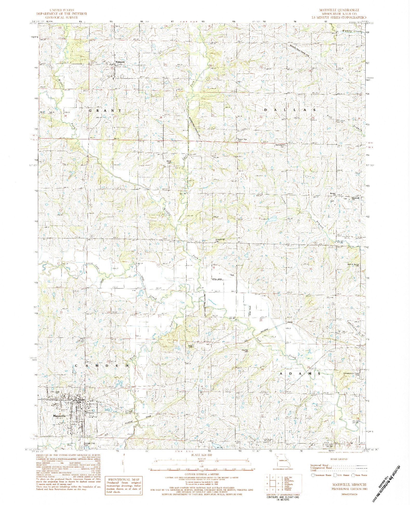 USGS 1:24000-SCALE QUADRANGLE FOR MAYSVILLE, MO 1983