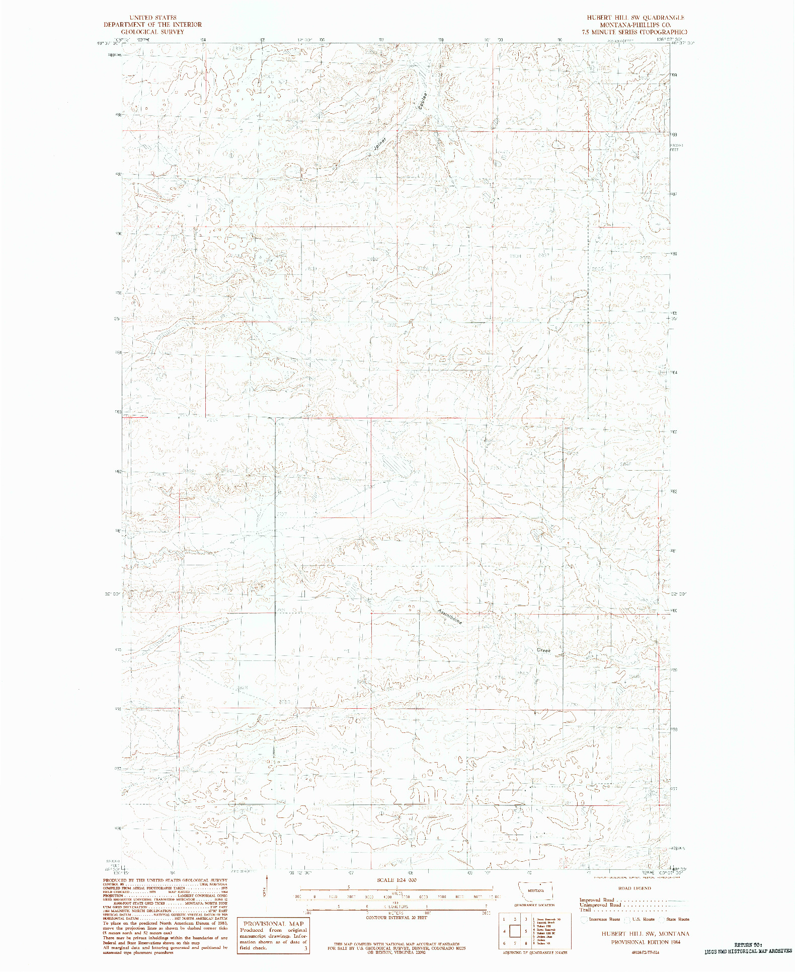 USGS 1:24000-SCALE QUADRANGLE FOR HUBERT HILL SW, MT 1984