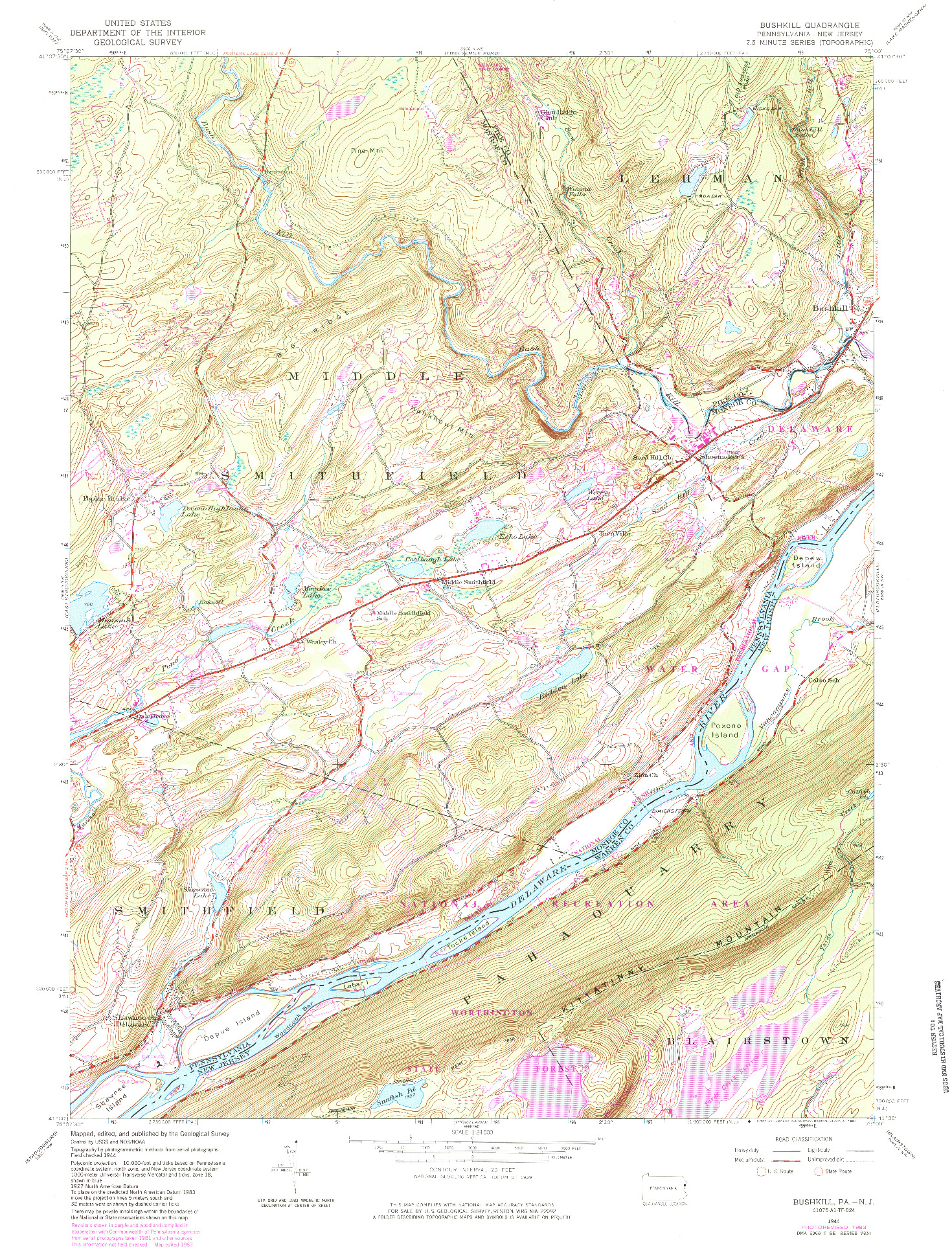 USGS 1:24000-SCALE QUADRANGLE FOR BUSHKILL, PA 1944