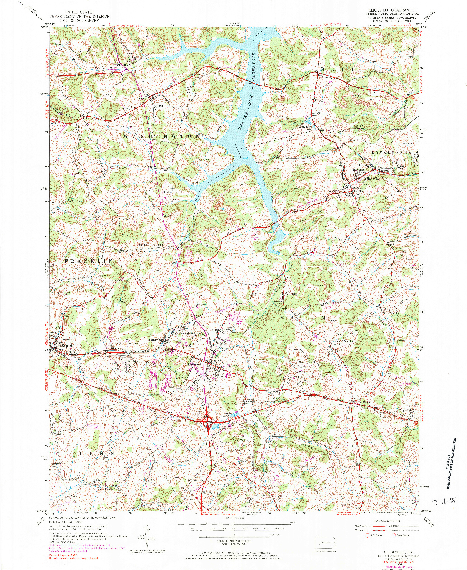 USGS 1:24000-SCALE QUADRANGLE FOR SLICKVILLE, PA 1954