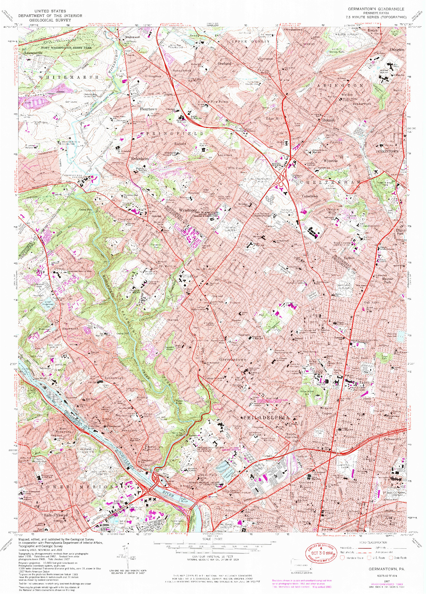 USGS 1:24000-SCALE QUADRANGLE FOR GERMANTOWN, PA 1967