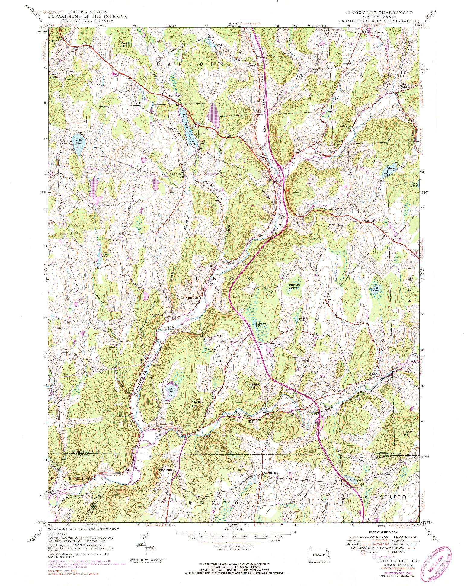 USGS 1:24000-SCALE QUADRANGLE FOR LENOXVILLE, PA 1946