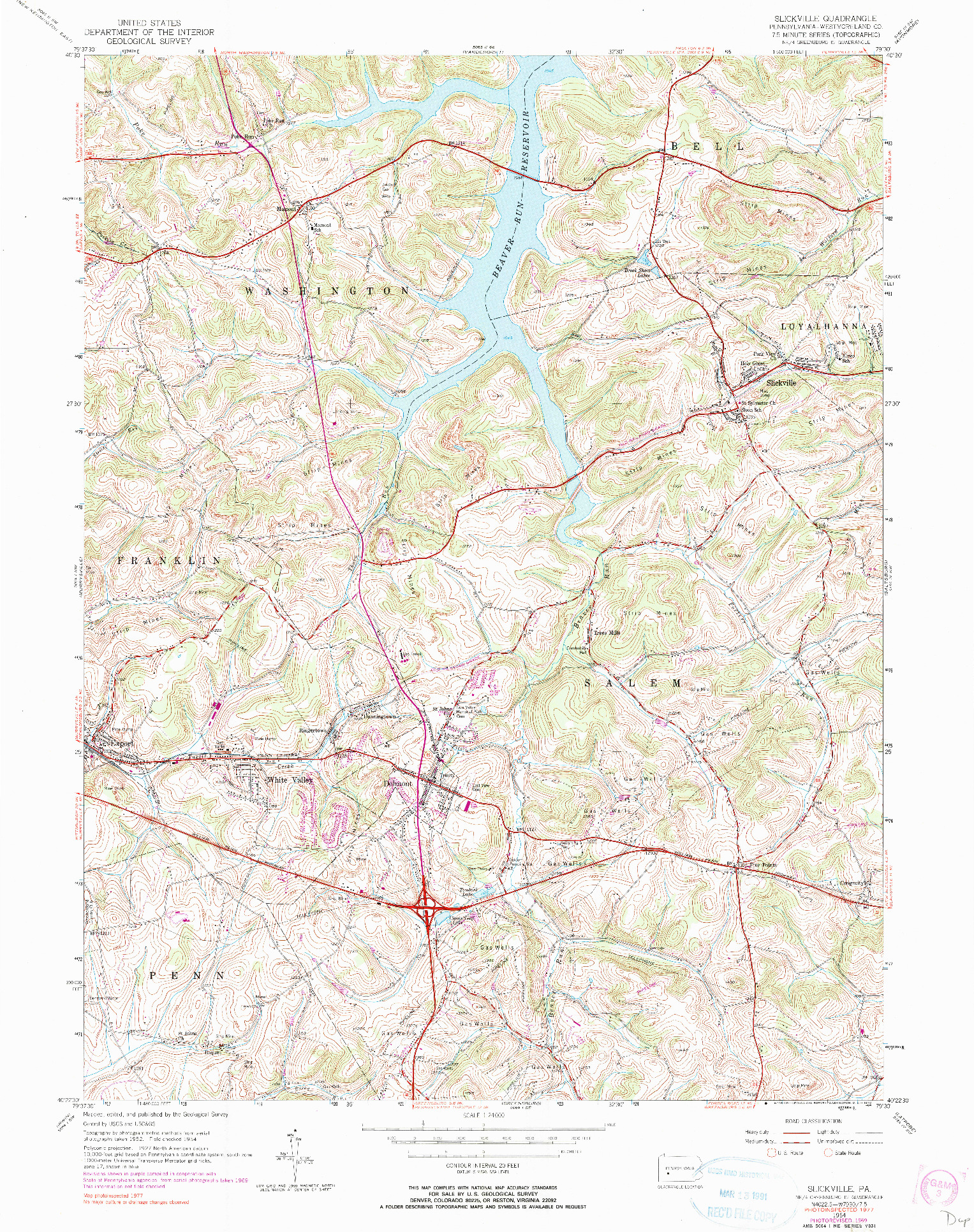 USGS 1:24000-SCALE QUADRANGLE FOR SLICKVILLE, PA 1954