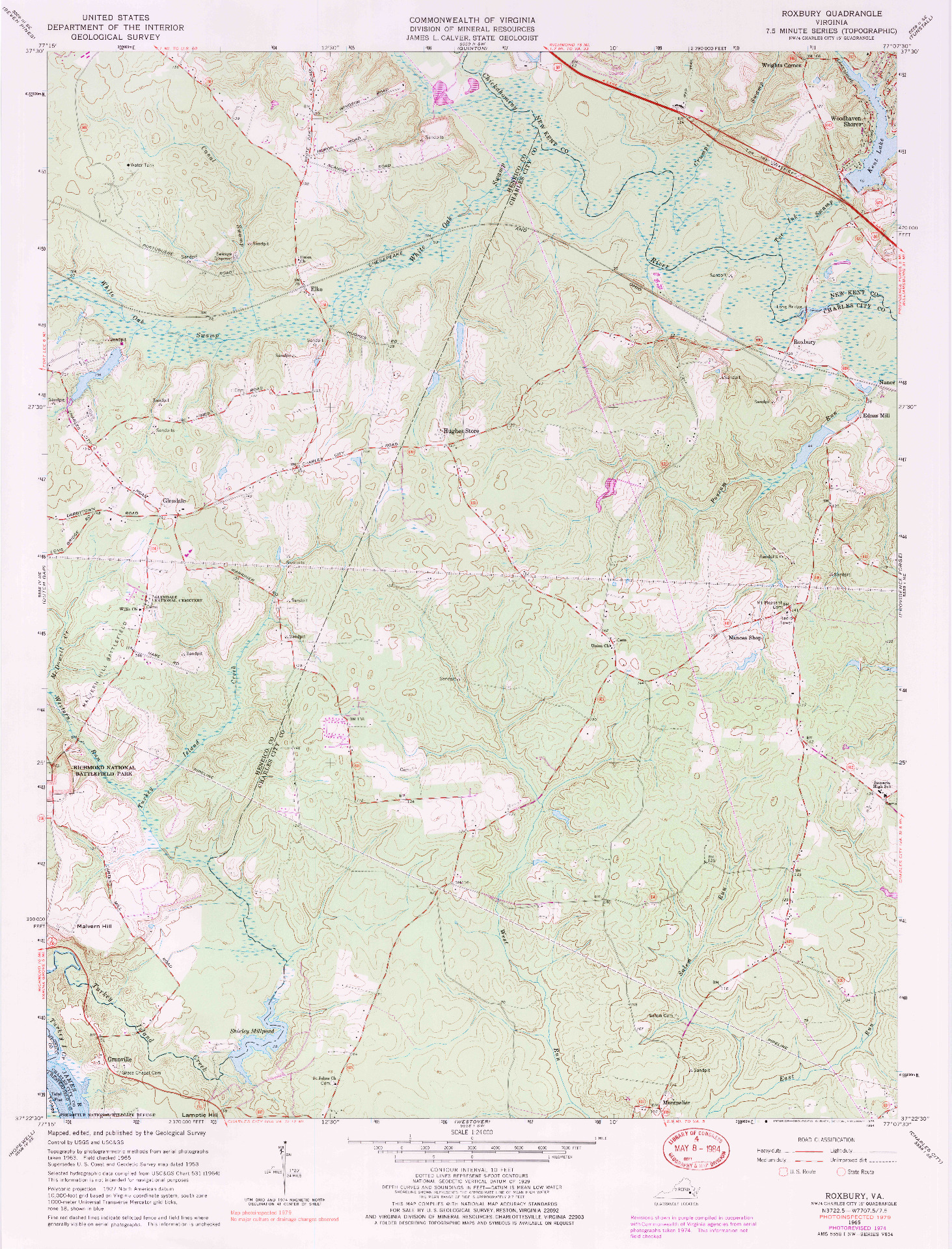 USGS 1:24000-SCALE QUADRANGLE FOR ROXBURY, VA 1965