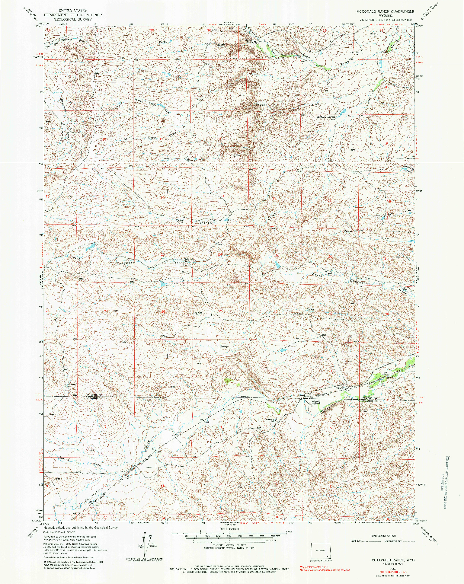 USGS 1:24000-SCALE QUADRANGLE FOR MC DONALD RANCH, WY 1962