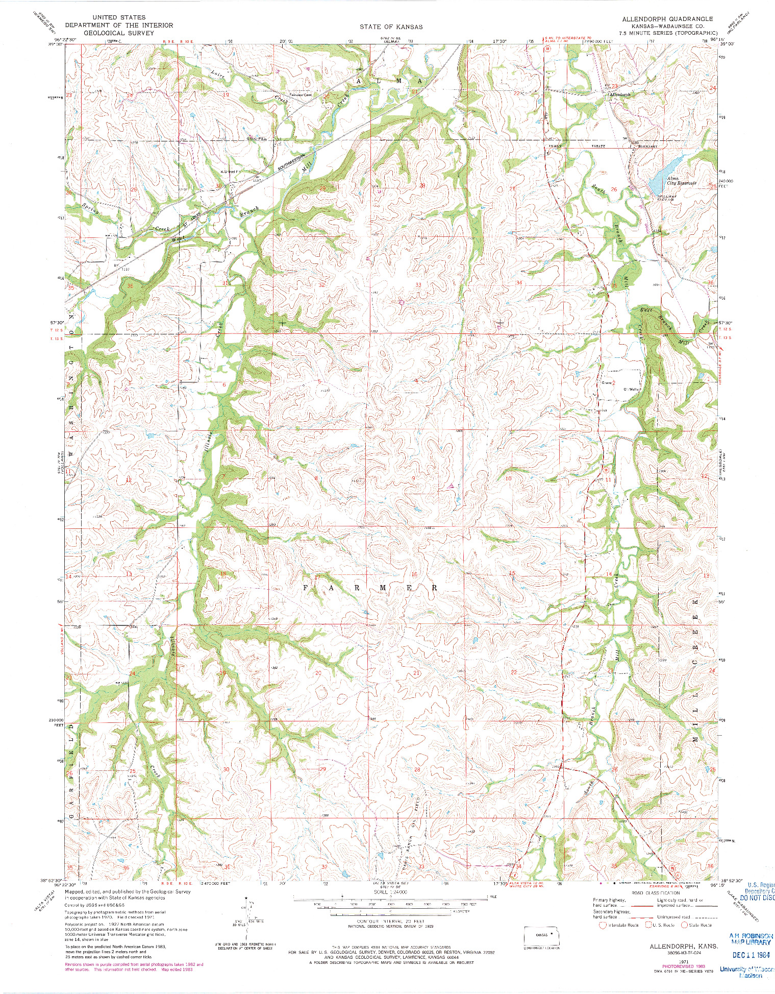 USGS 1:24000-SCALE QUADRANGLE FOR ALLENDORPH, KS 1971
