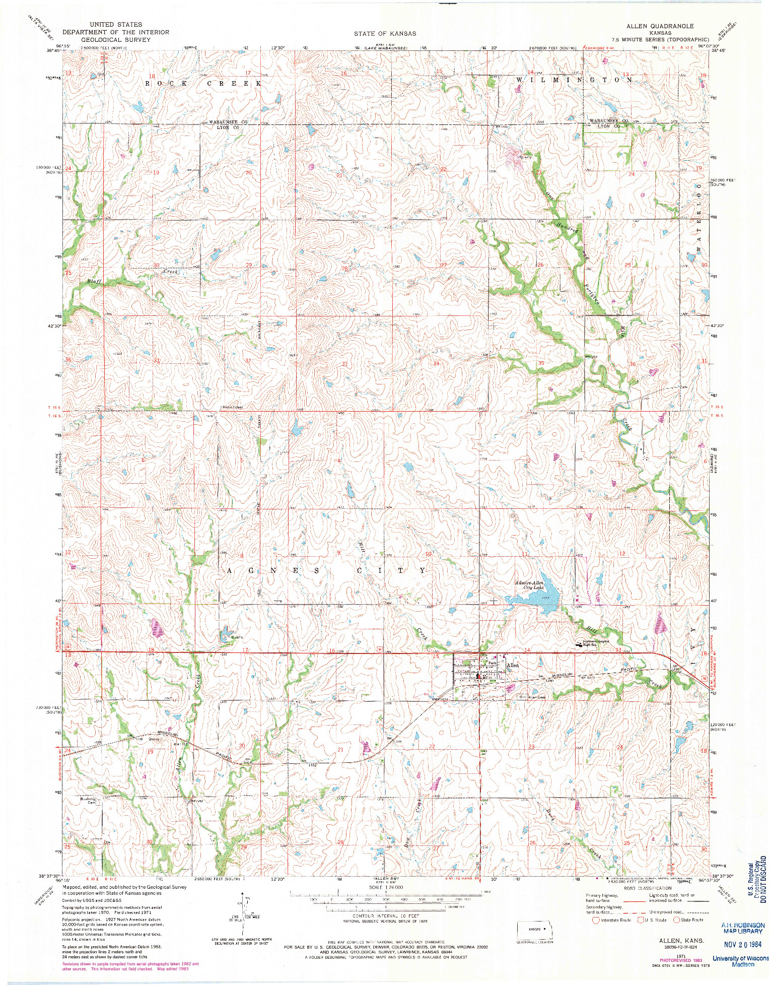 USGS 1:24000-SCALE QUADRANGLE FOR ALLEN, KS 1971
