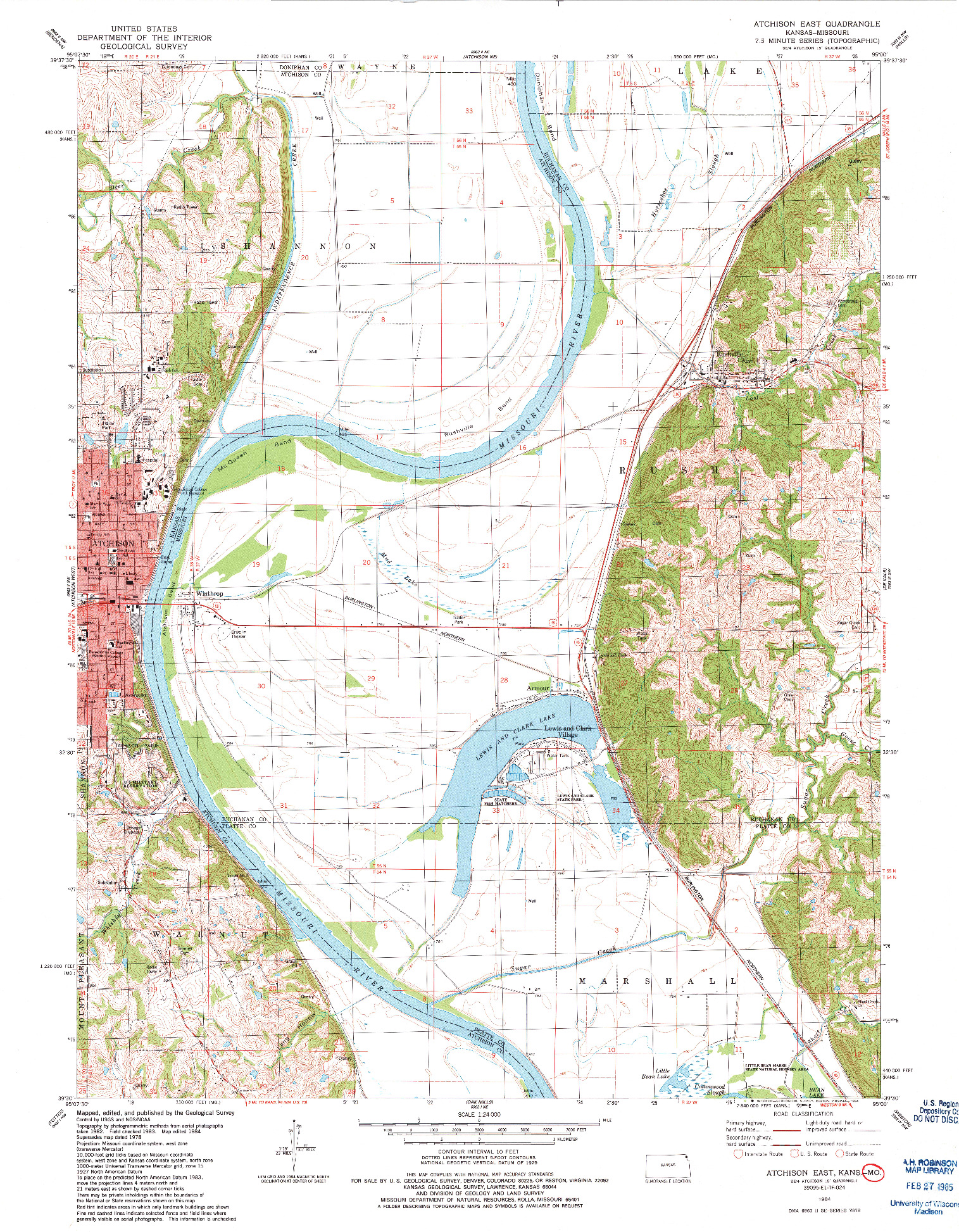 USGS 1:24000-SCALE QUADRANGLE FOR ATCHISON EAST, KS 1984