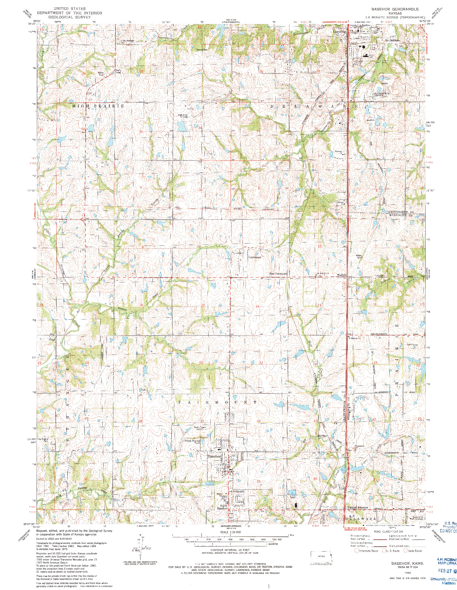 USGS 1:24000-SCALE QUADRANGLE FOR BASEHOR, KS 1984