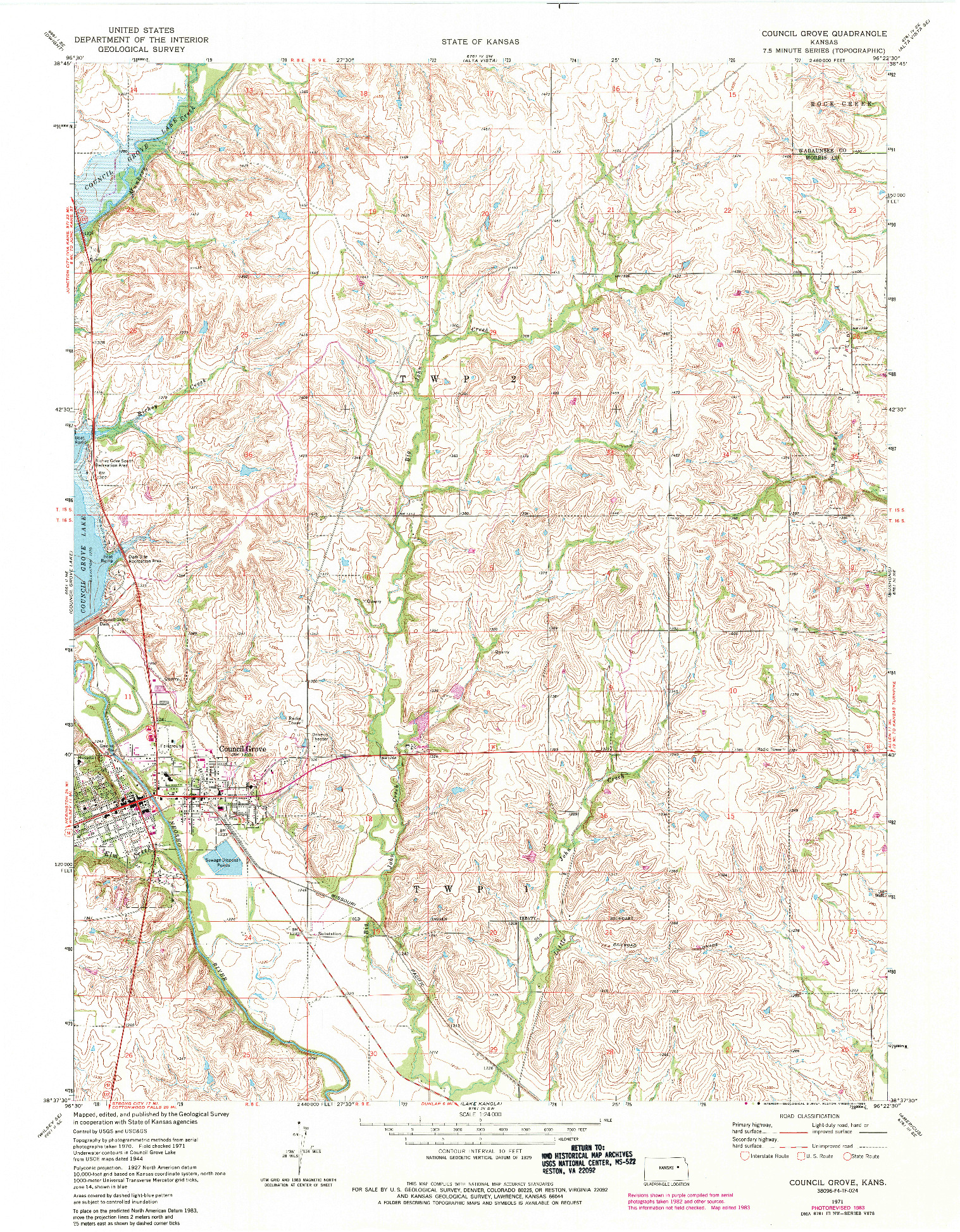 USGS 1:24000-SCALE QUADRANGLE FOR COUNCIL GROVE, KS 1971