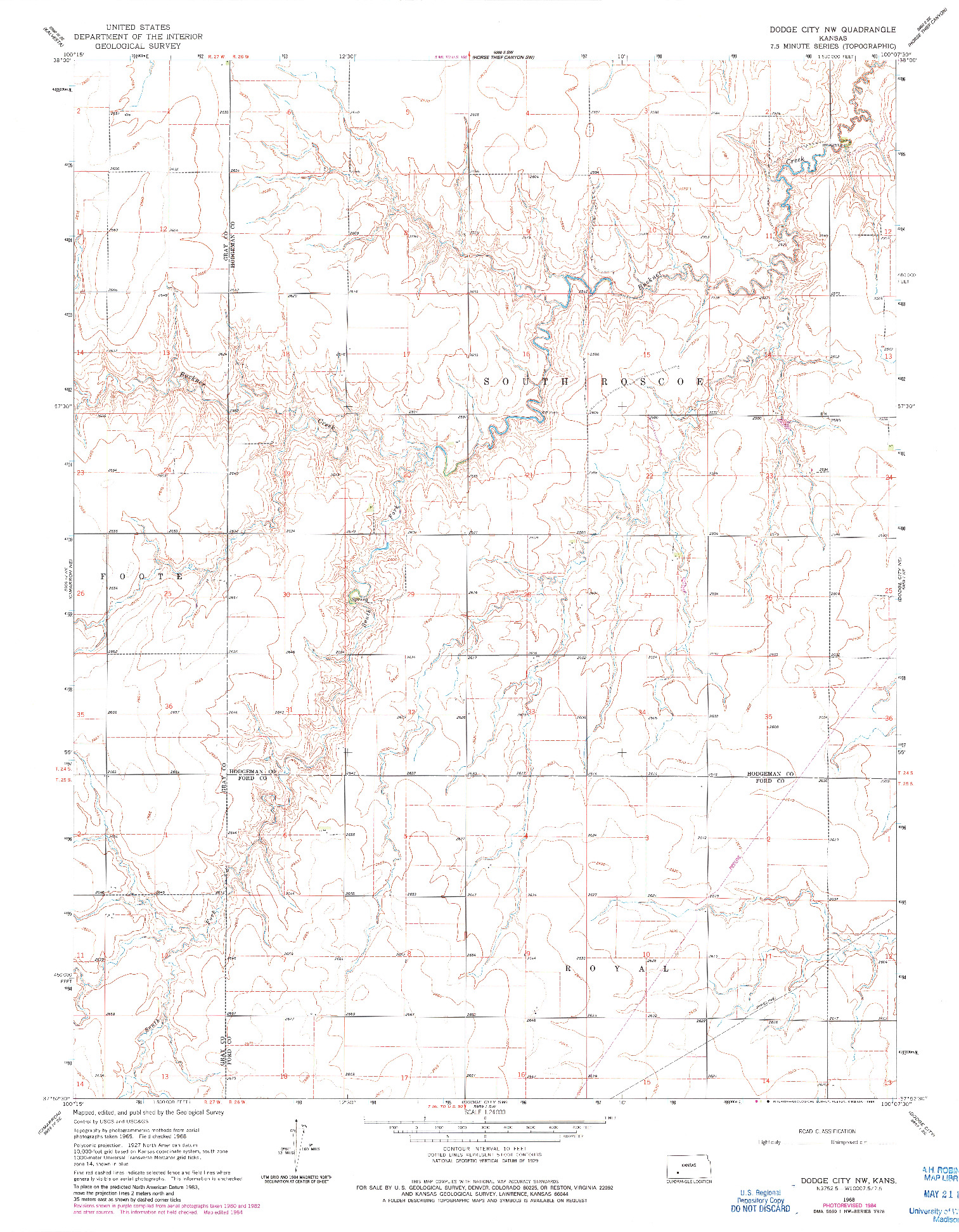 USGS 1:24000-SCALE QUADRANGLE FOR DODGE CITY NW, KS 1968