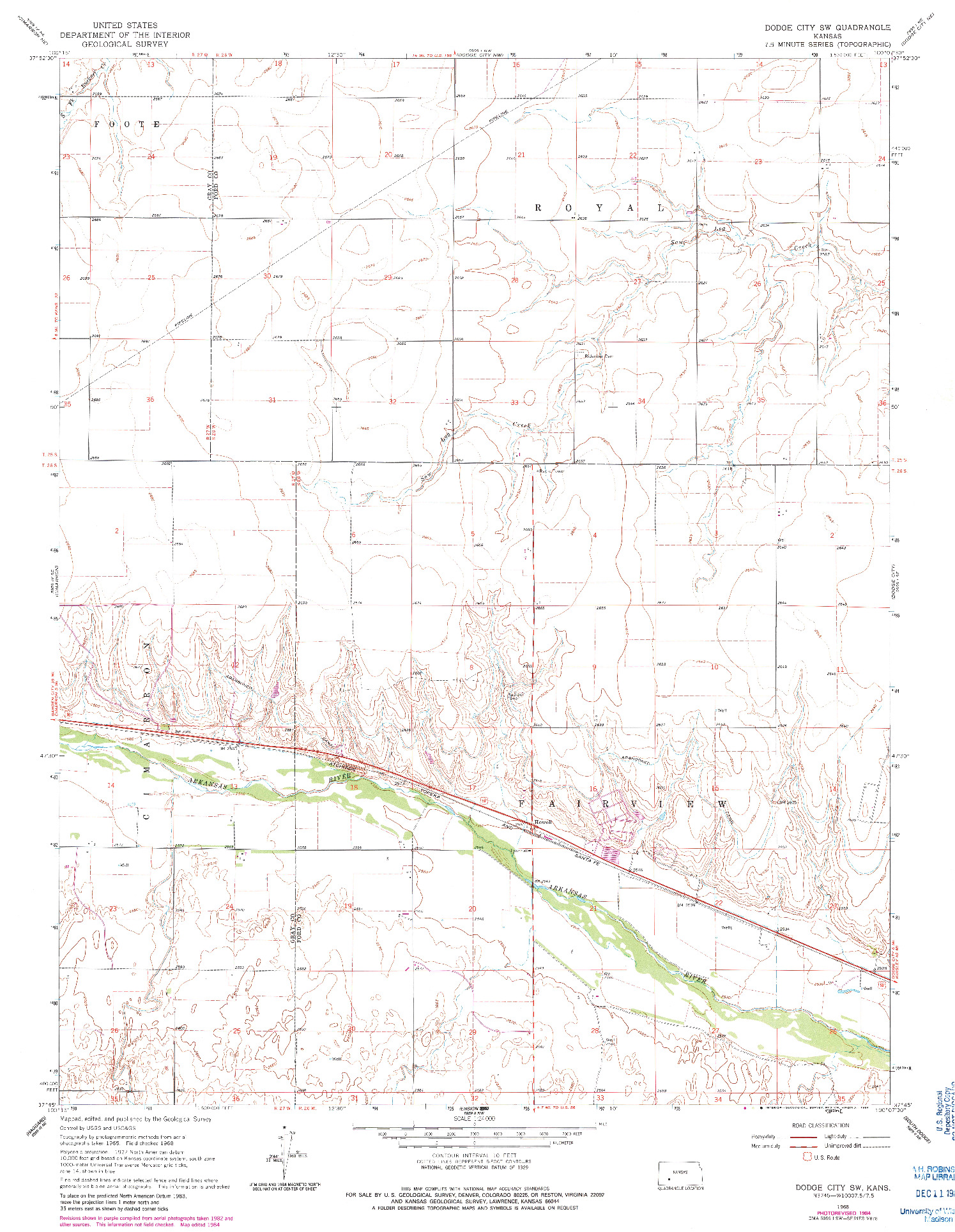 USGS 1:24000-SCALE QUADRANGLE FOR DODGE CITY SW, KS 1968