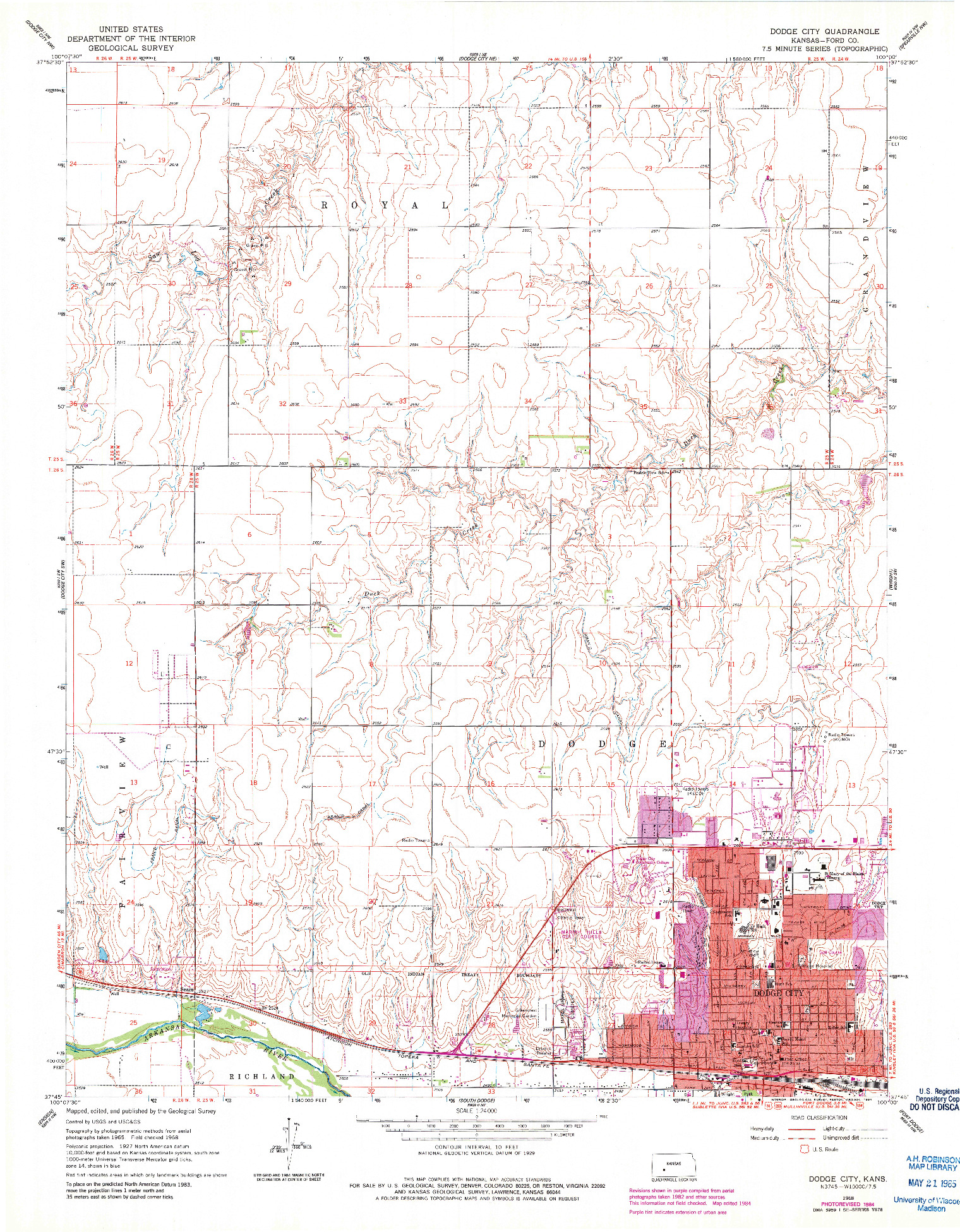 USGS 1:24000-SCALE QUADRANGLE FOR DODGE CITY, KS 1968