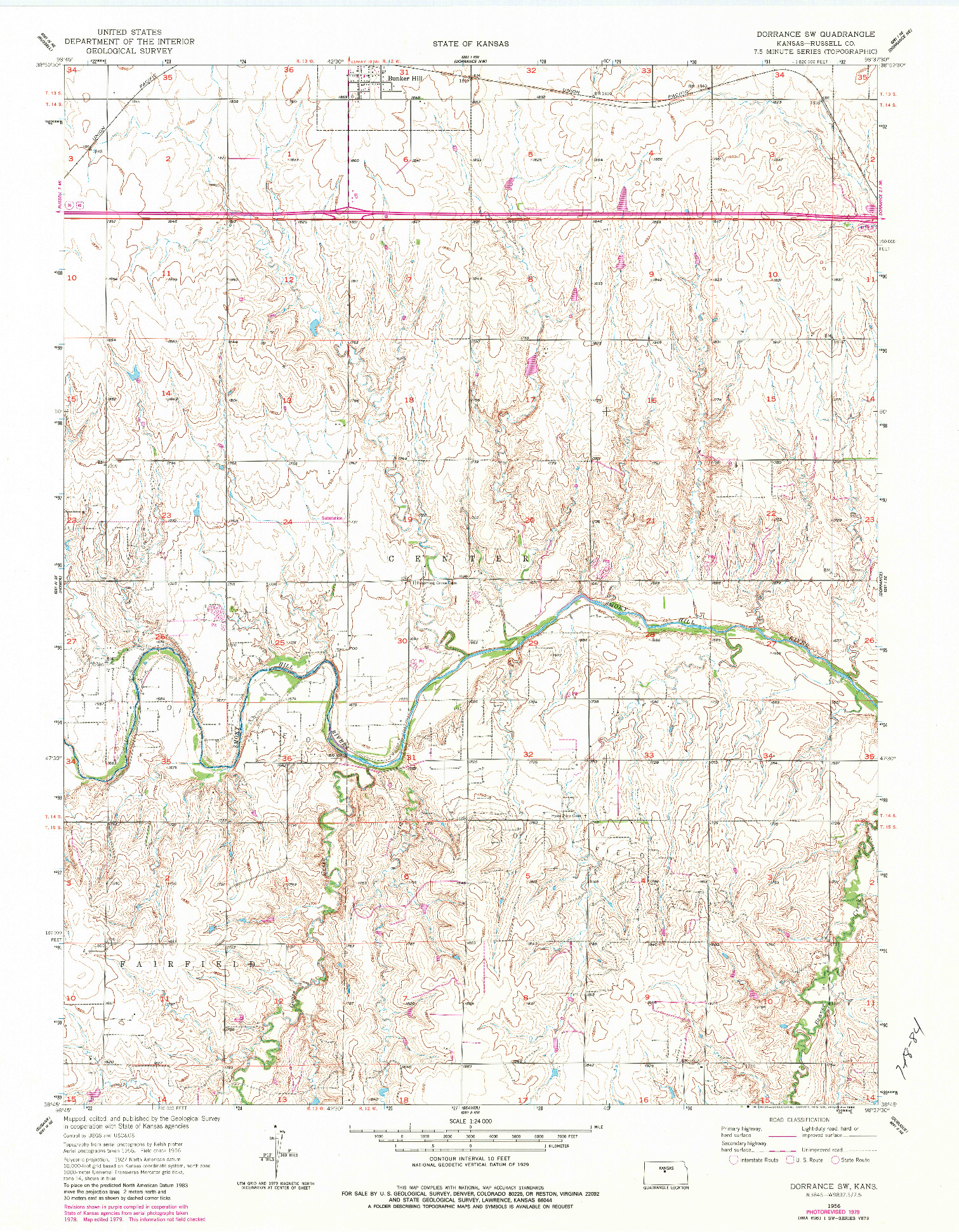 USGS 1:24000-SCALE QUADRANGLE FOR DORRANCE SW, KS 1956