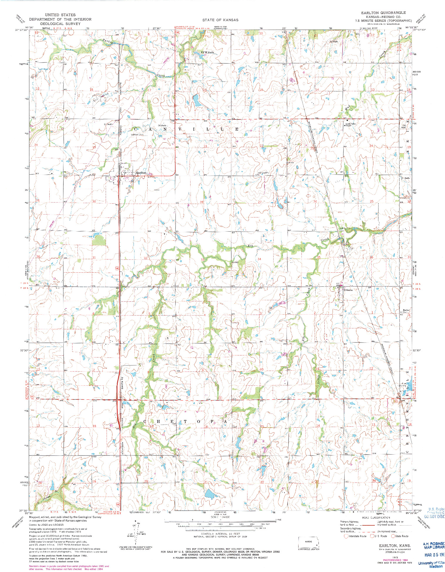 USGS 1:24000-SCALE QUADRANGLE FOR EARLTON, KS 1973