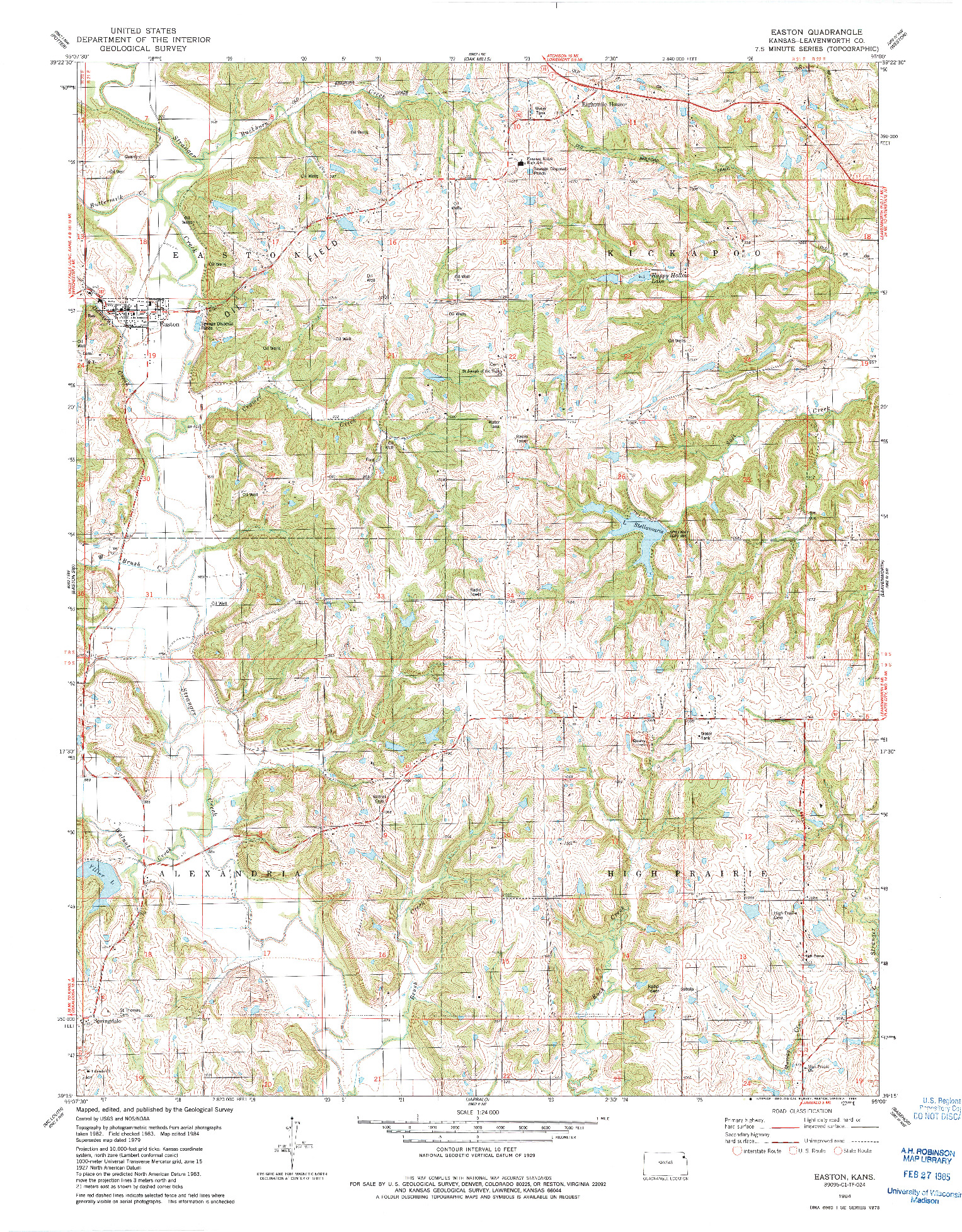 USGS 1:24000-SCALE QUADRANGLE FOR EASTON, KS 1984